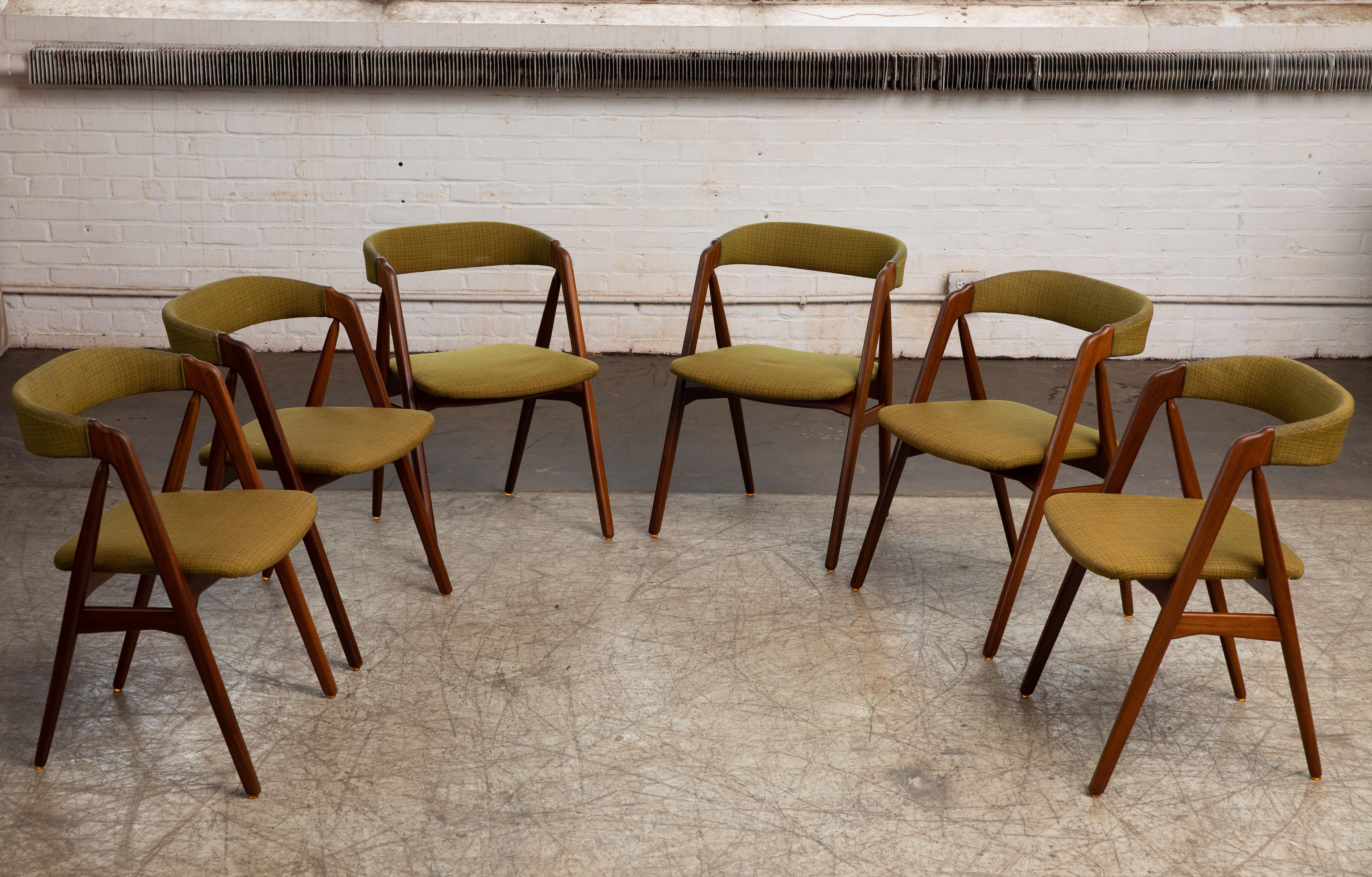 Mid-Century Modern Set of Six Kai Kristiansen Teak A-Frame Dining Chairs in Teak 1950's Denmark