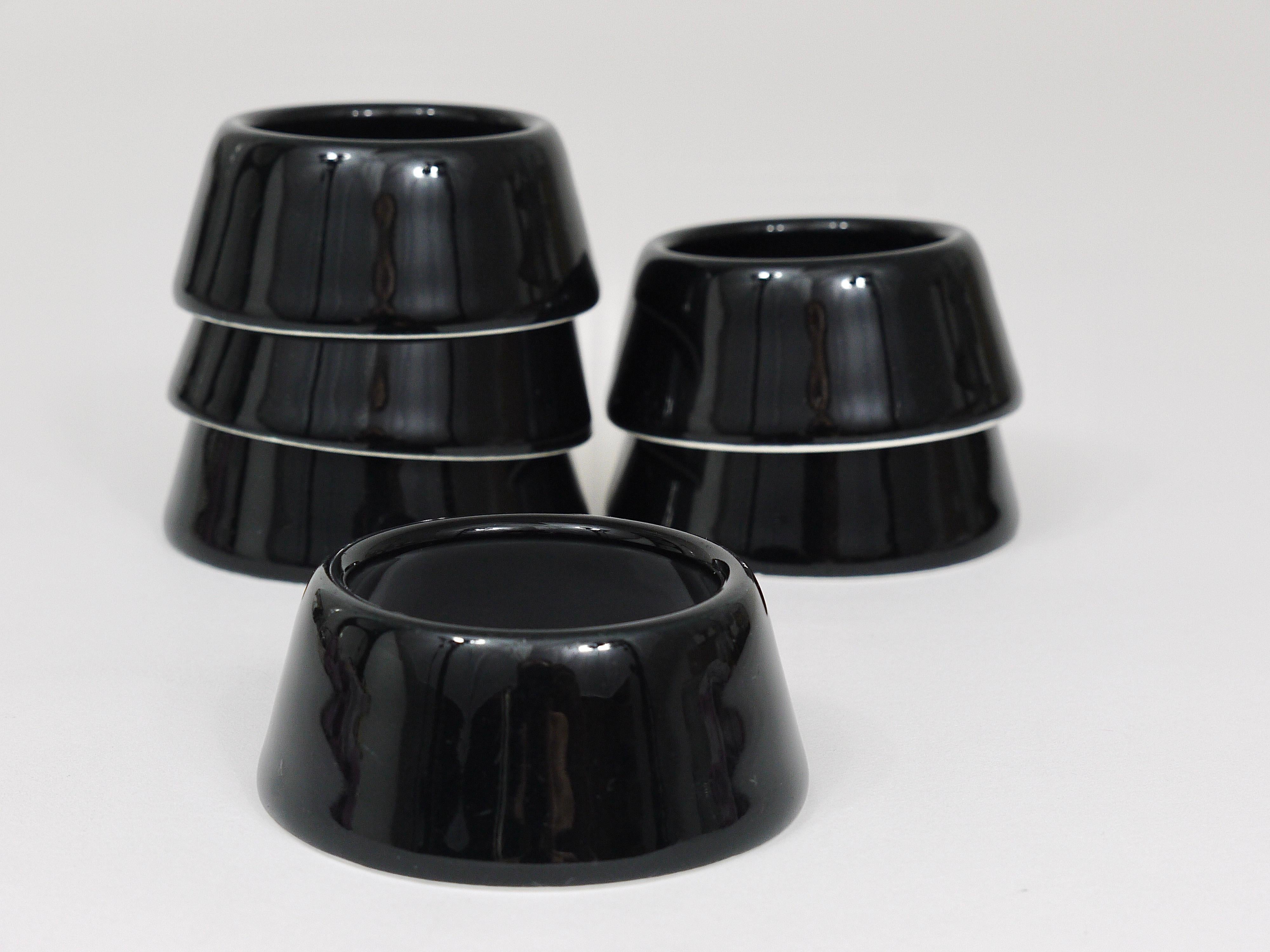 Mid-Century Modern Set of Six Kaj Franck Arabia Kilta Black Ring Egg Cups, Finland, 1950s For Sale