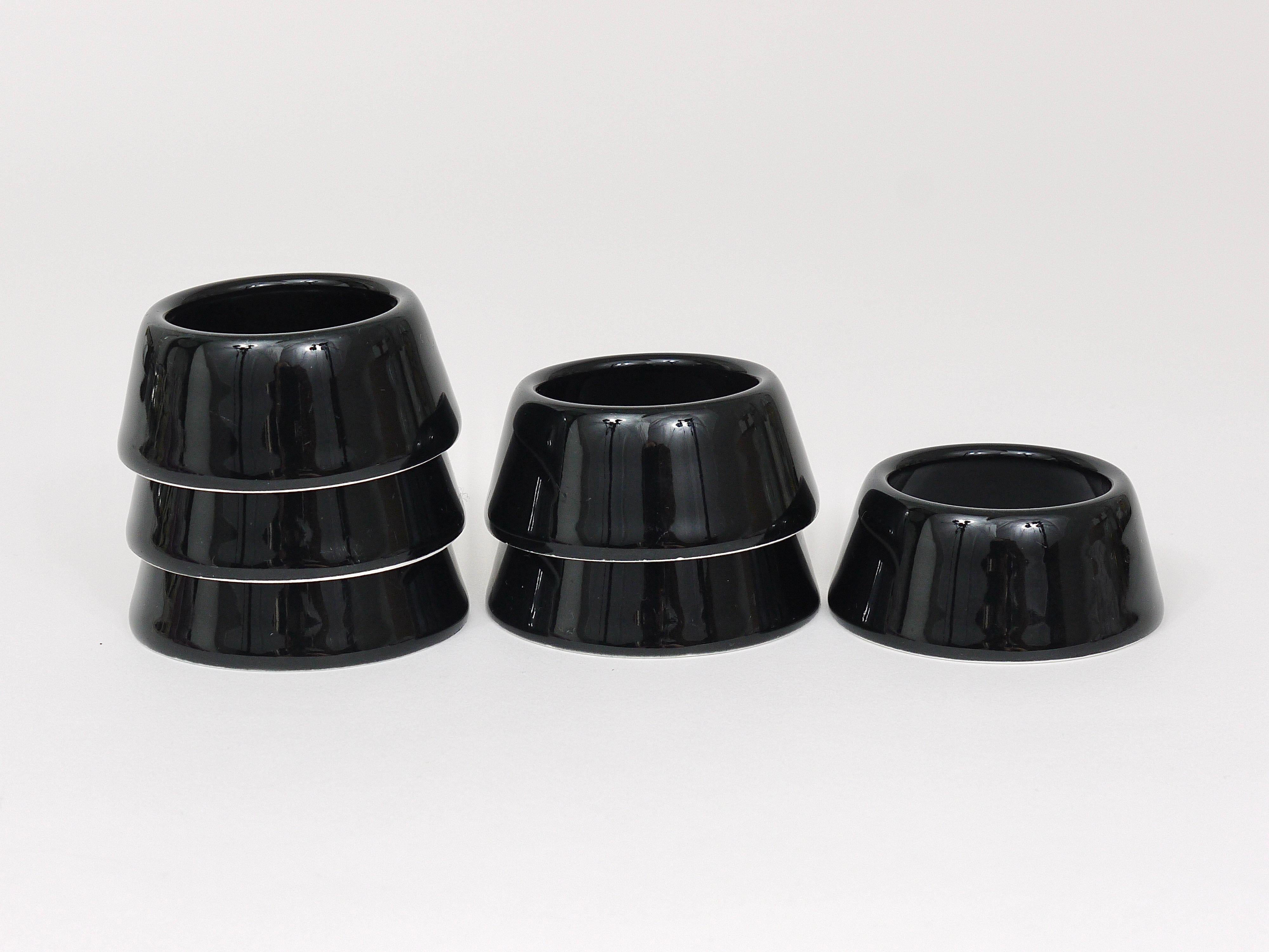 Finnish Set of Six Kaj Franck Arabia Kilta Black Ring Egg Cups, Finland, 1950s For Sale