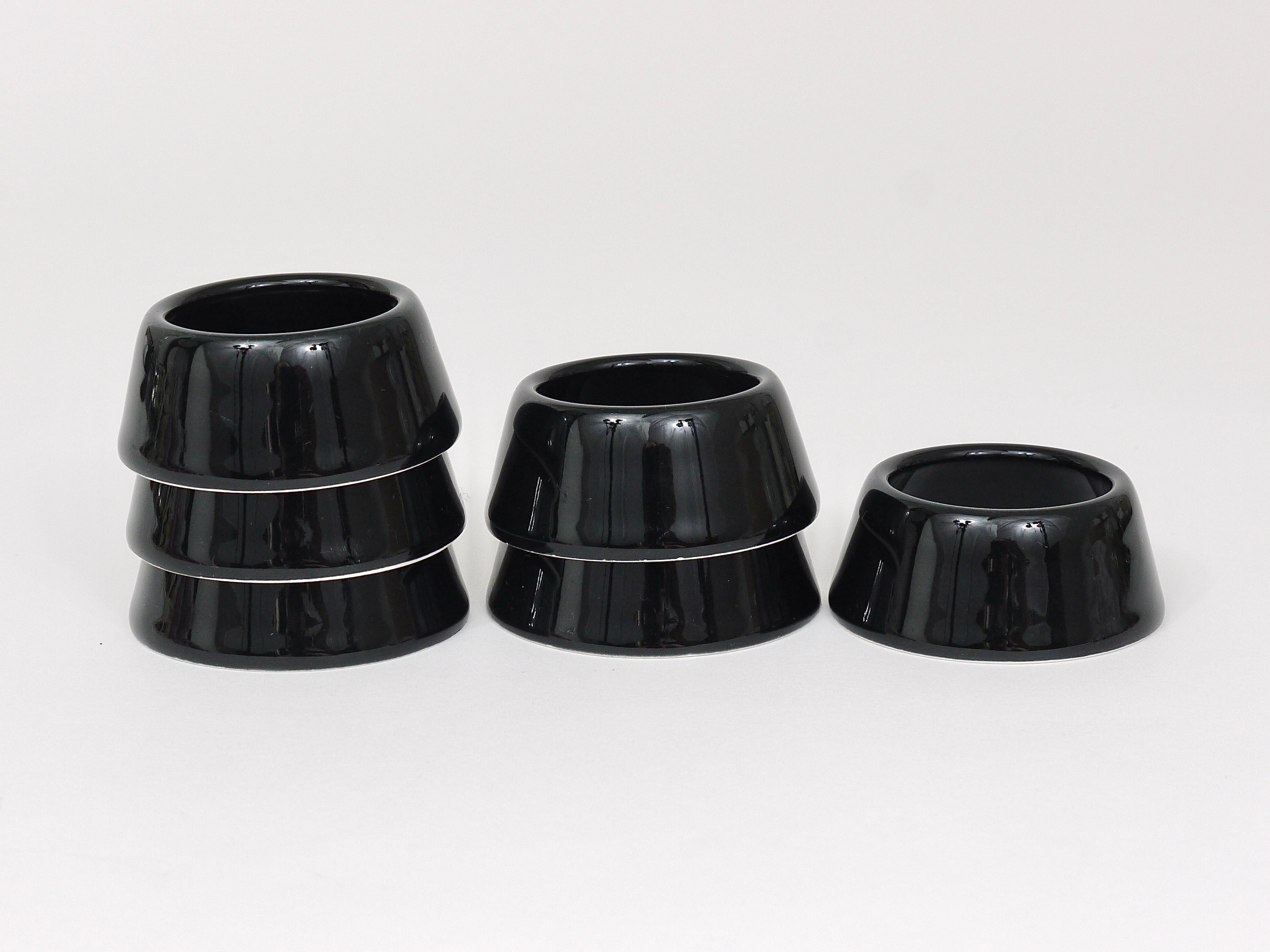 Finnish Set of Six Kaj Franck Arabia Kilta Black Ring Egg Cups, Finland, 1950s
