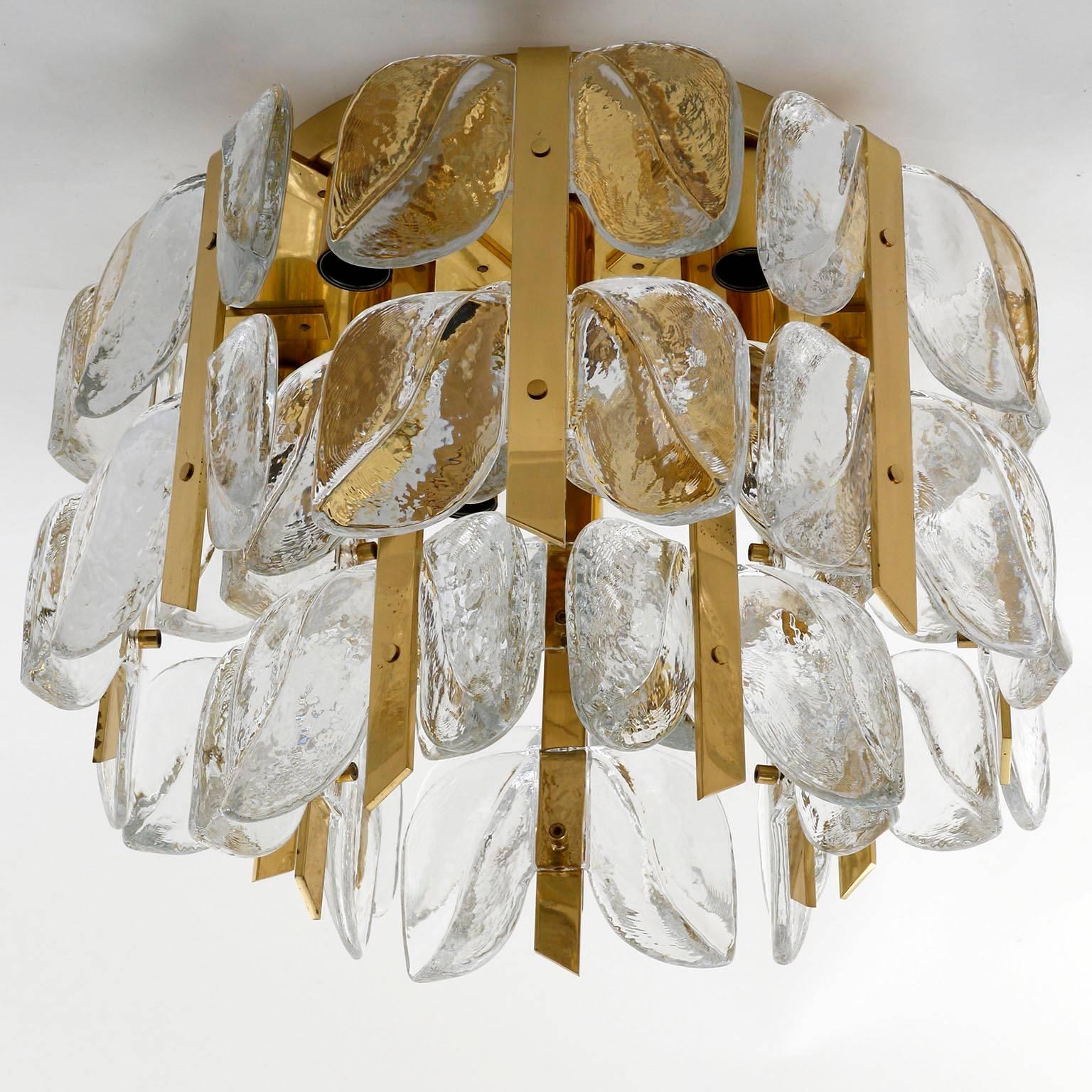 Austrian One of two Kalmar 'Florida' Flush Mount Light Fixtures, Brass Glass, 1970s