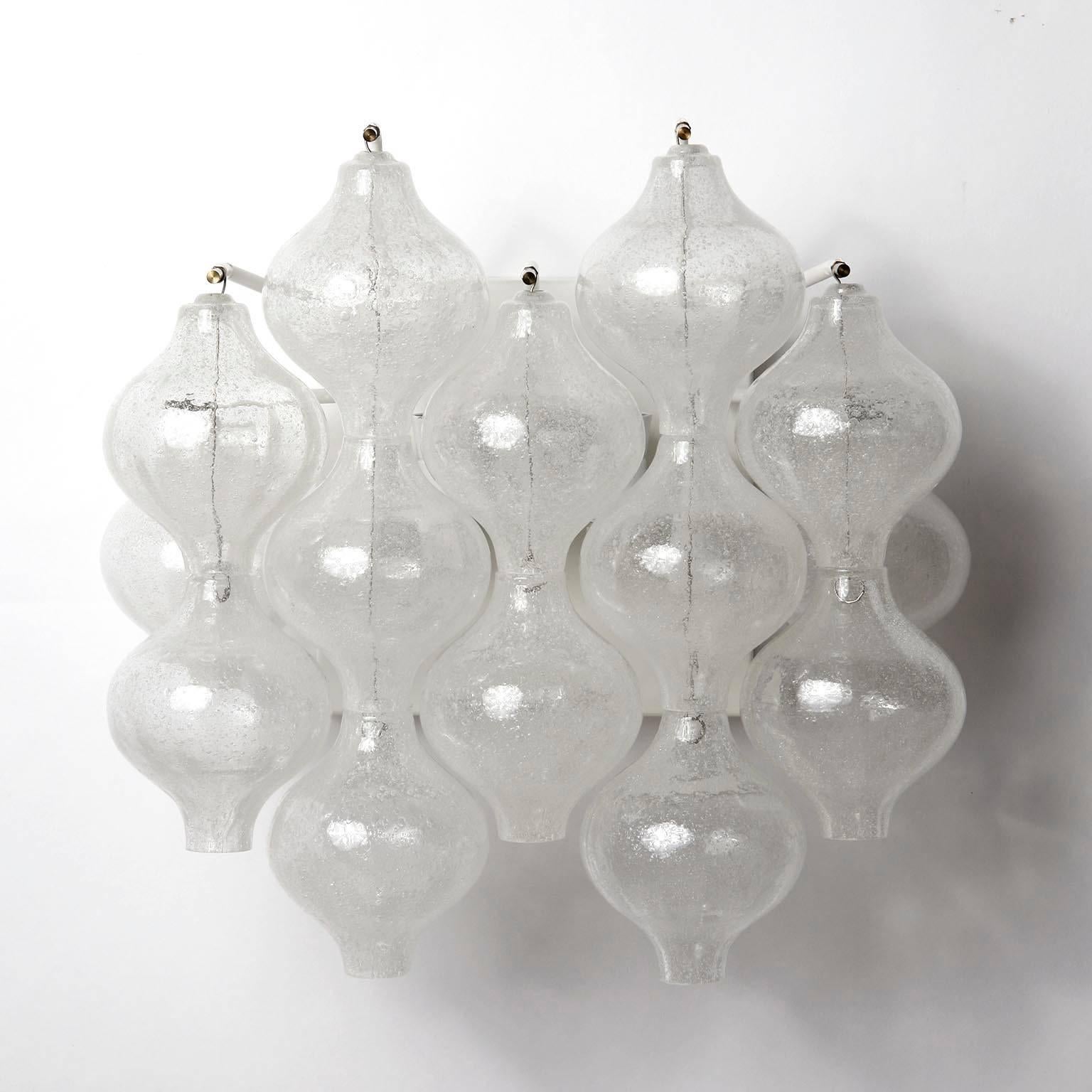 One of 10 Kalmar 'Tulipan' Wall Lights Sconces, Blown Bubble Glass, 1970s For Sale 2