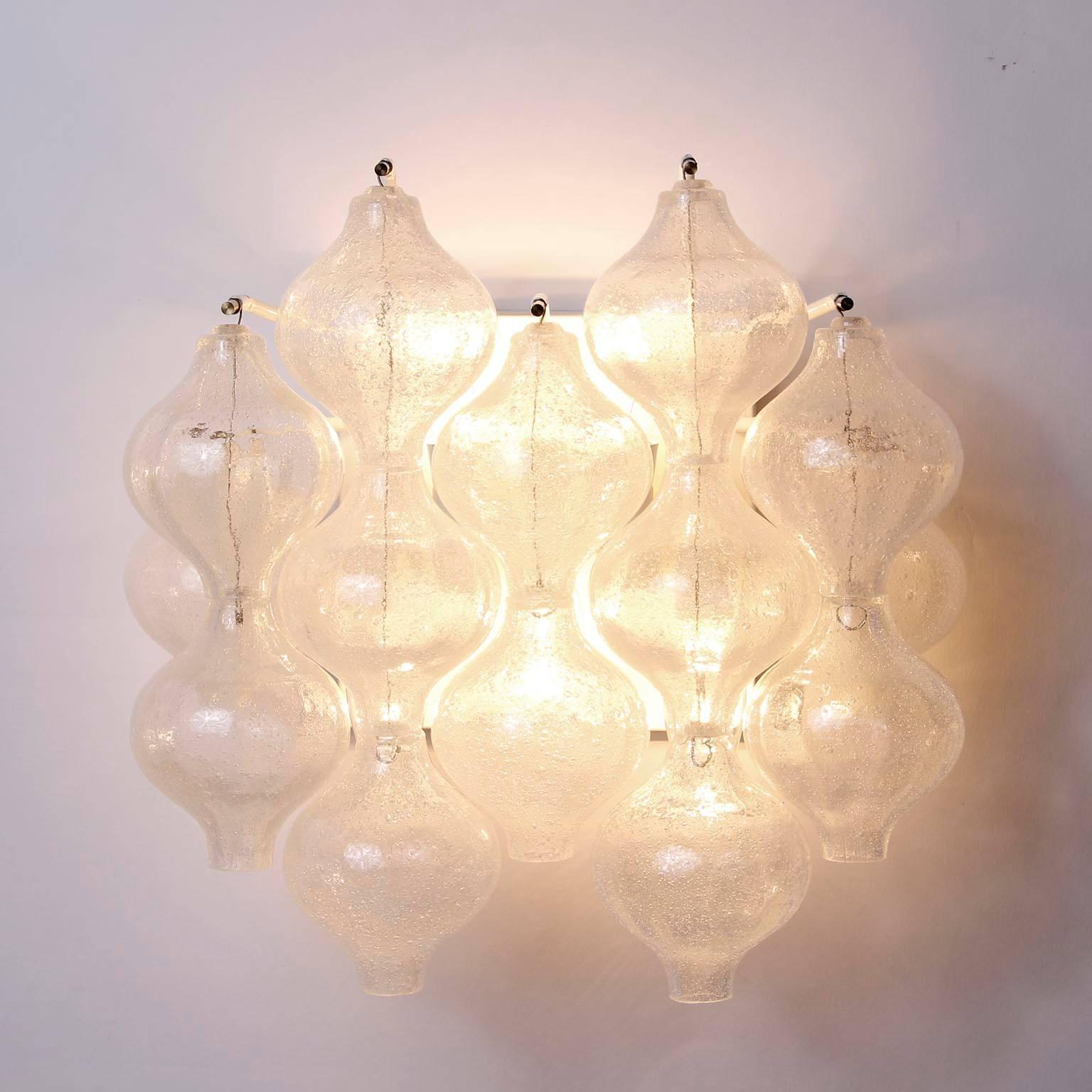 One of 10 Kalmar 'Tulipan' Wall Lights Sconces, Blown Bubble Glass, 1970s For Sale 3