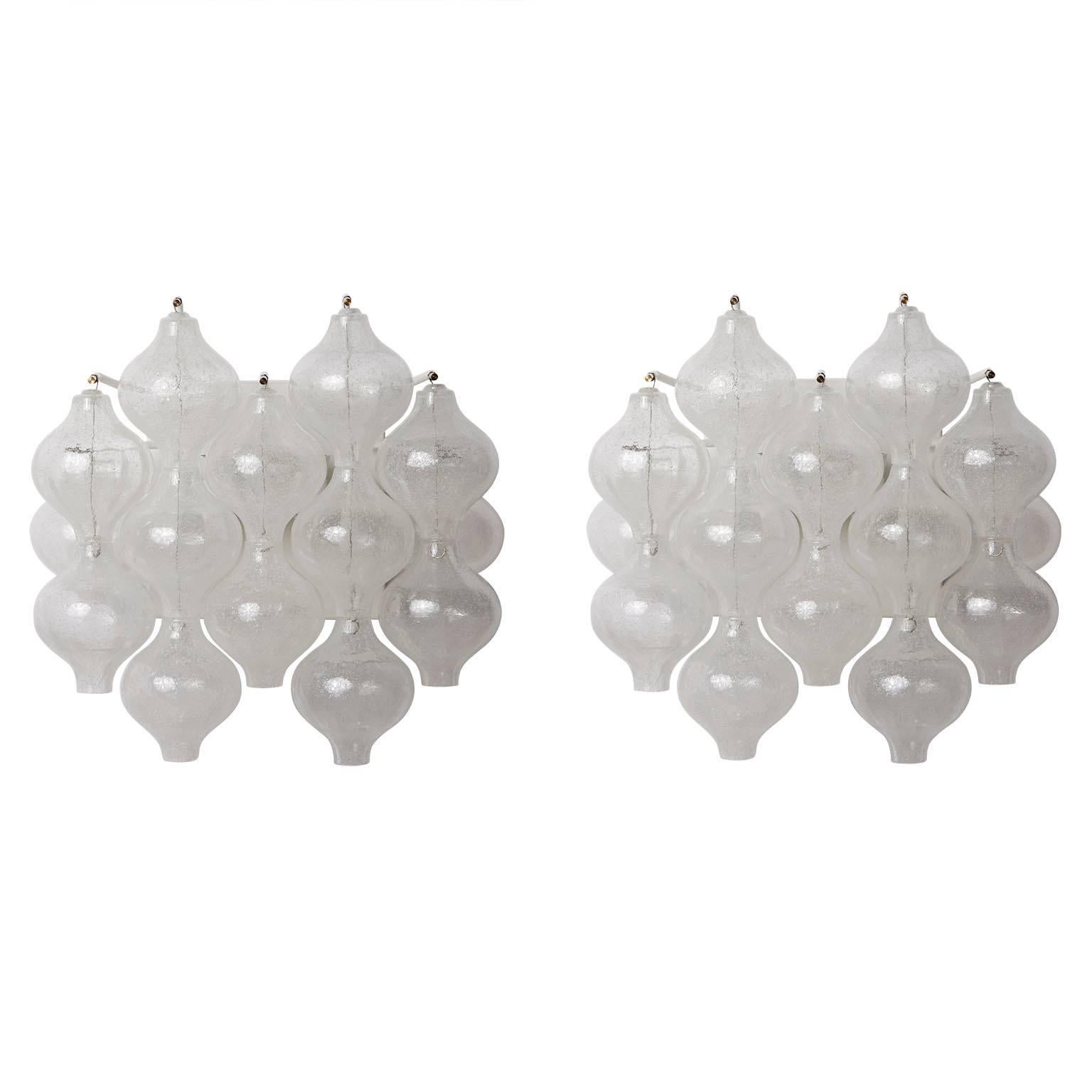 Mid-Century Modern One of 10 Kalmar 'Tulipan' Wall Lights Sconces, Blown Bubble Glass, 1970s For Sale