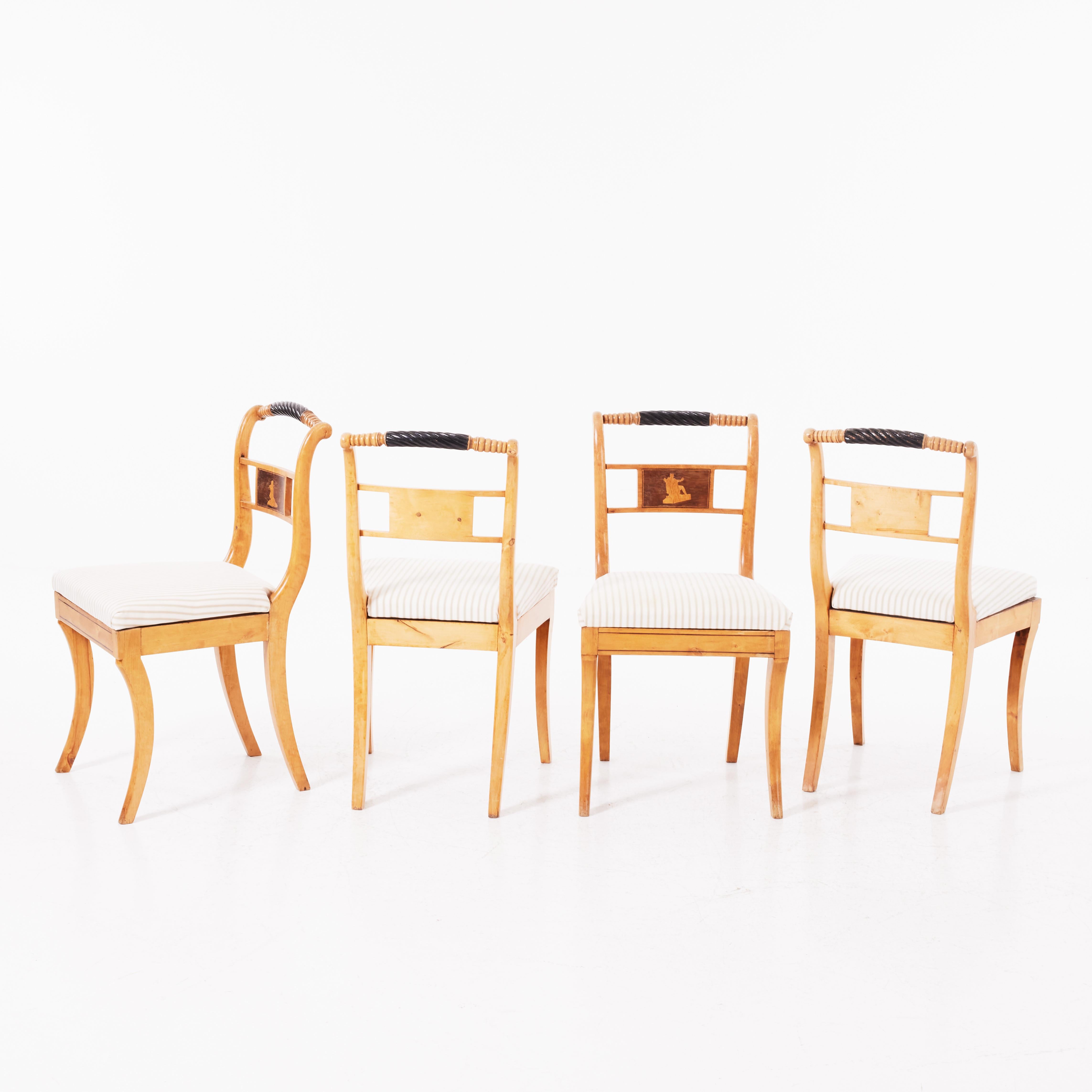 Swedish Set of Six Karl Johan Upholstered Dining Chairs in Birch For Sale