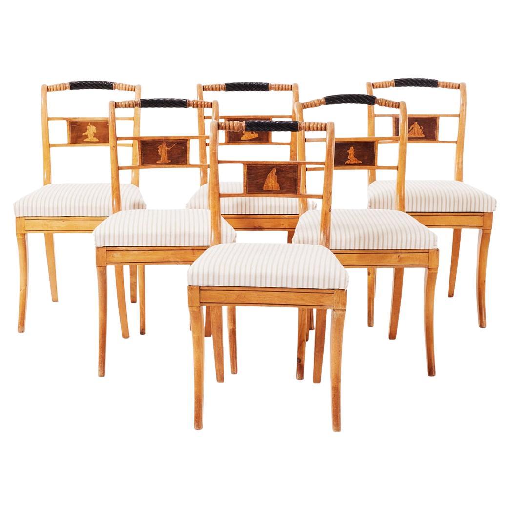 Set of Six Karl Johan Upholstered Dining Chairs in Birch For Sale