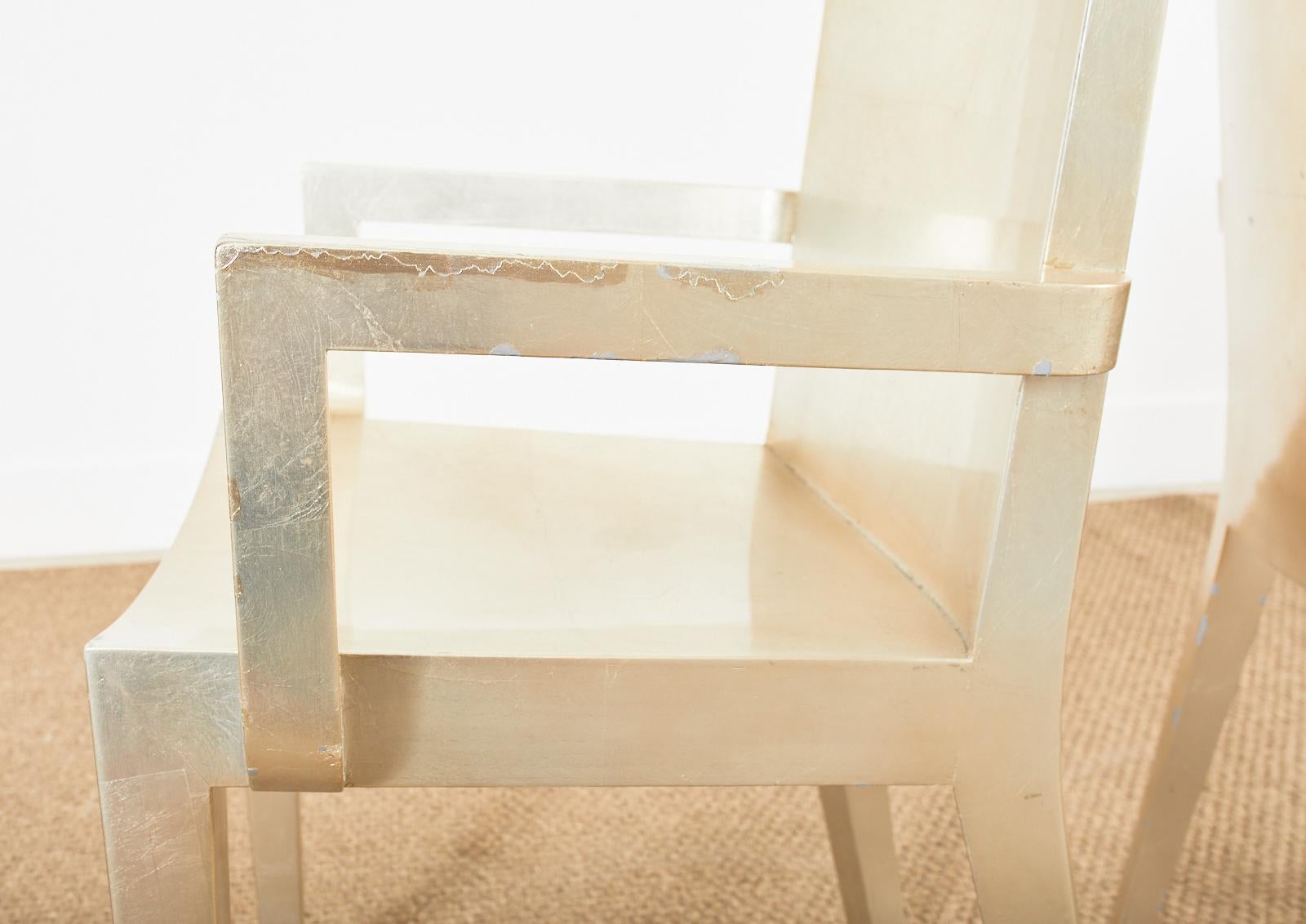 Set of Six Karl Springer JMF Silver Leaf Dining Chairs For Sale 3
