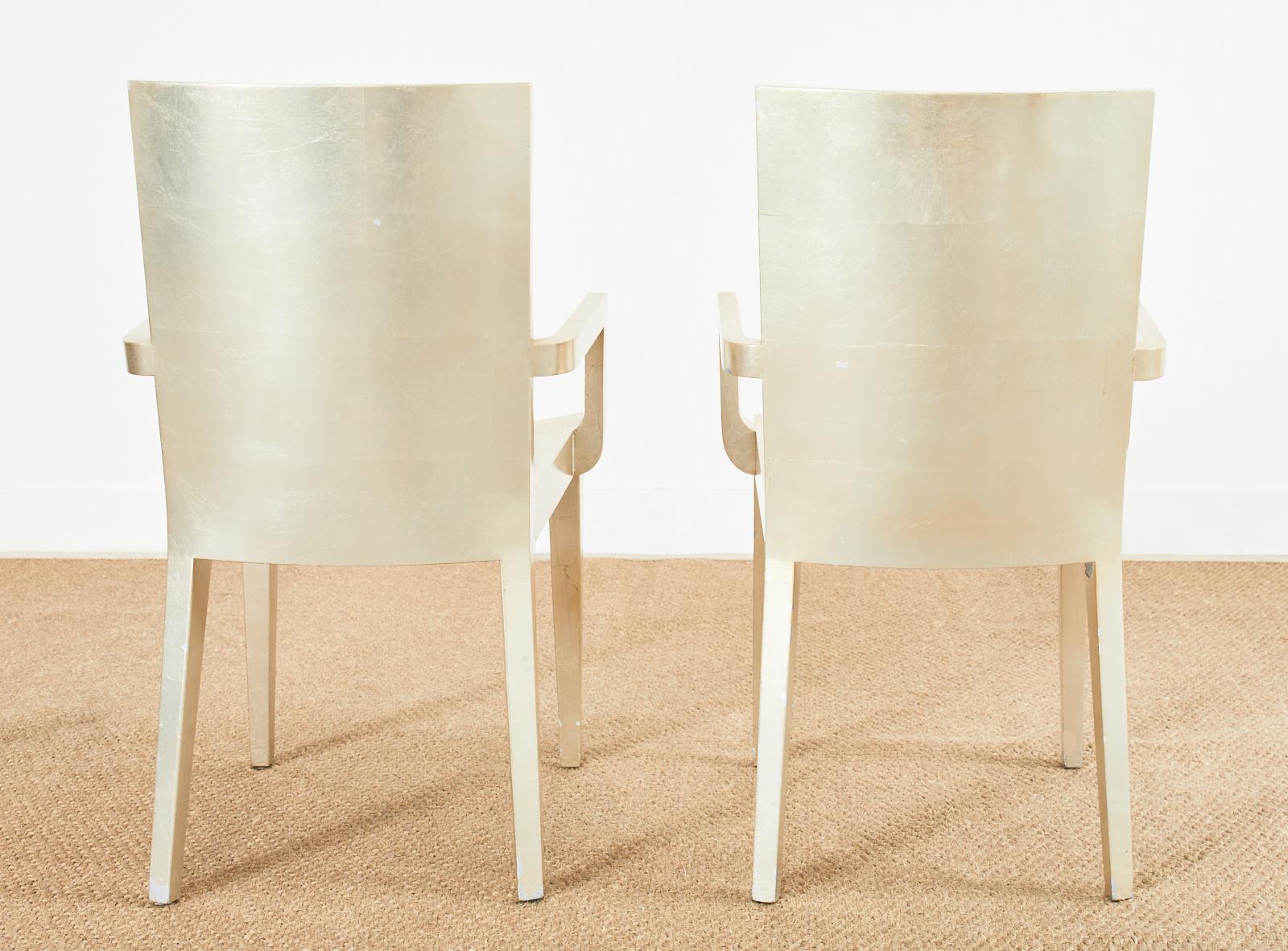 Set of Six Karl Springer JMF Silver Leaf Dining Chairs For Sale 6