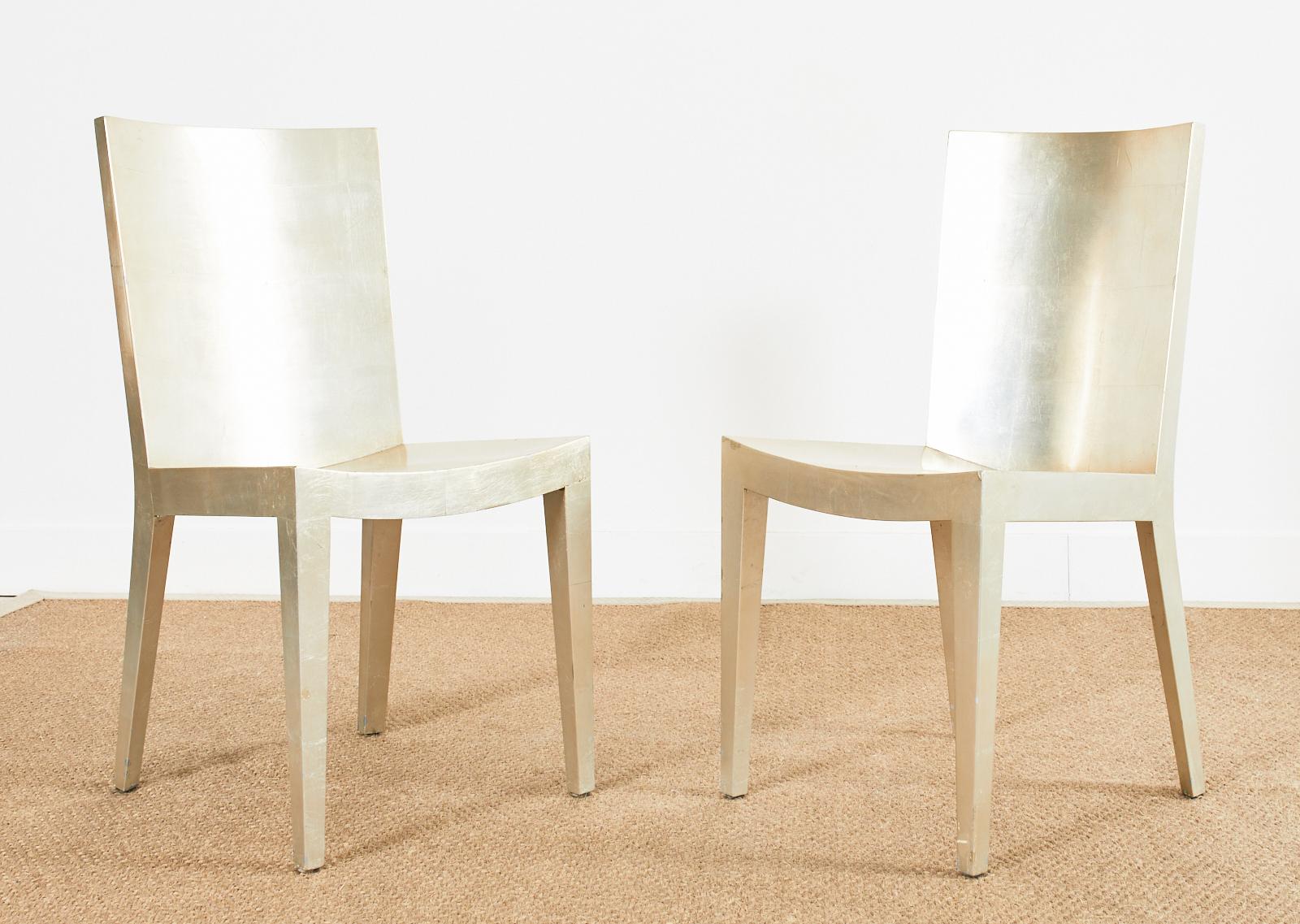 Set of Six Karl Springer JMF Silver Leaf Dining Chairs For Sale 10