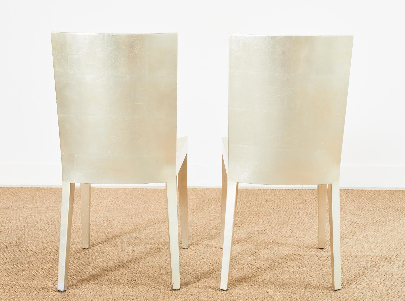 Set of Six Karl Springer JMF Silver Leaf Dining Chairs For Sale 12