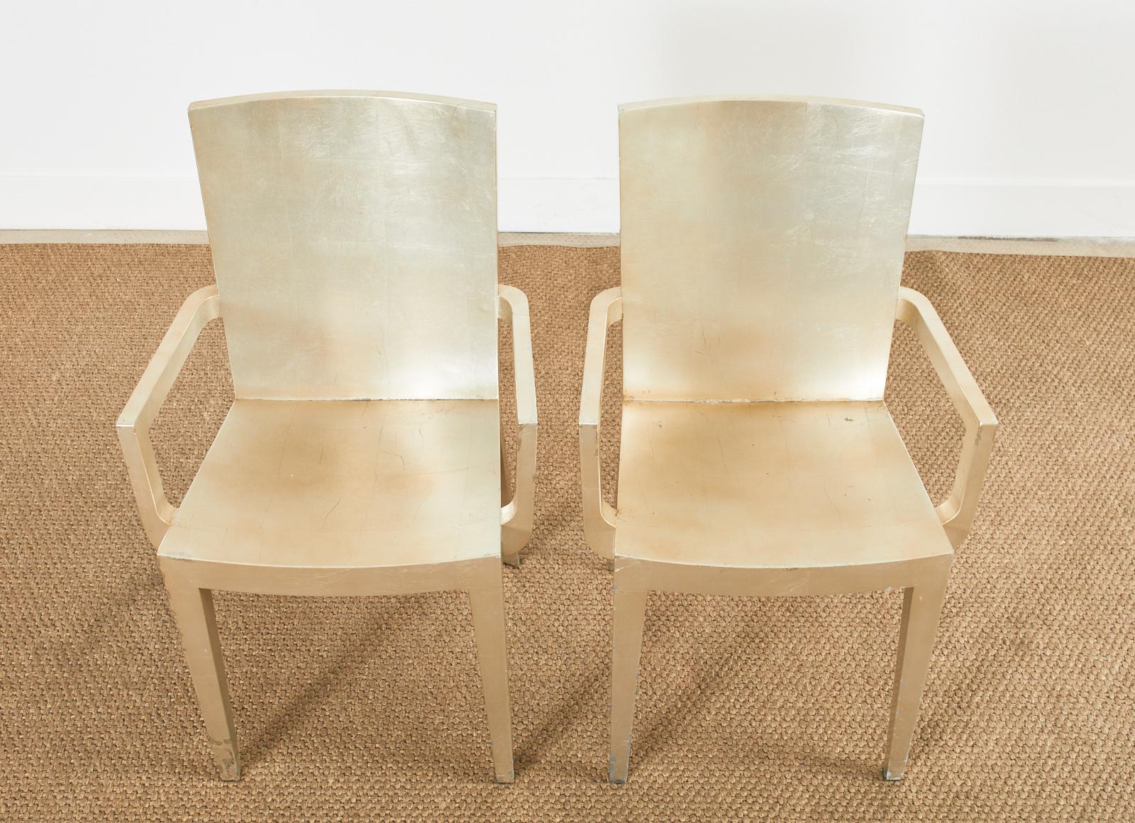 Set of Six Karl Springer JMF Silver Leaf Dining Chairs In Good Condition For Sale In Rio Vista, CA