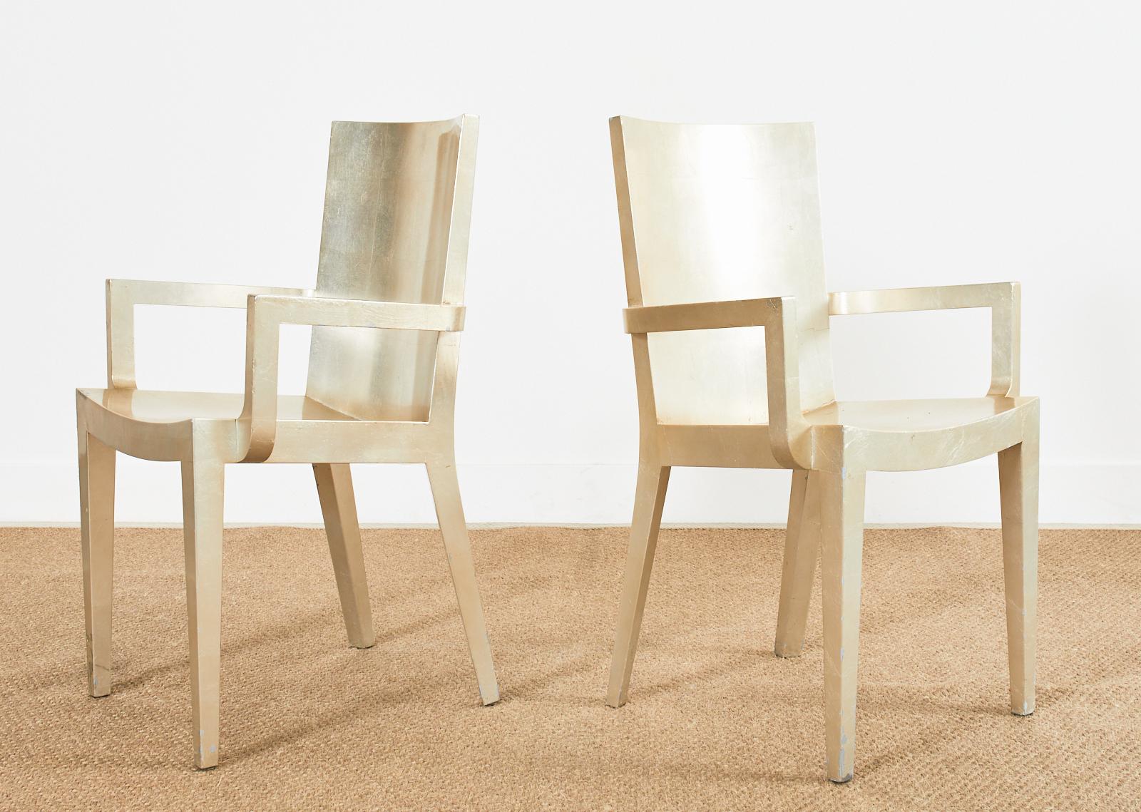 20th Century Set of Six Karl Springer JMF Silver Leaf Dining Chairs For Sale