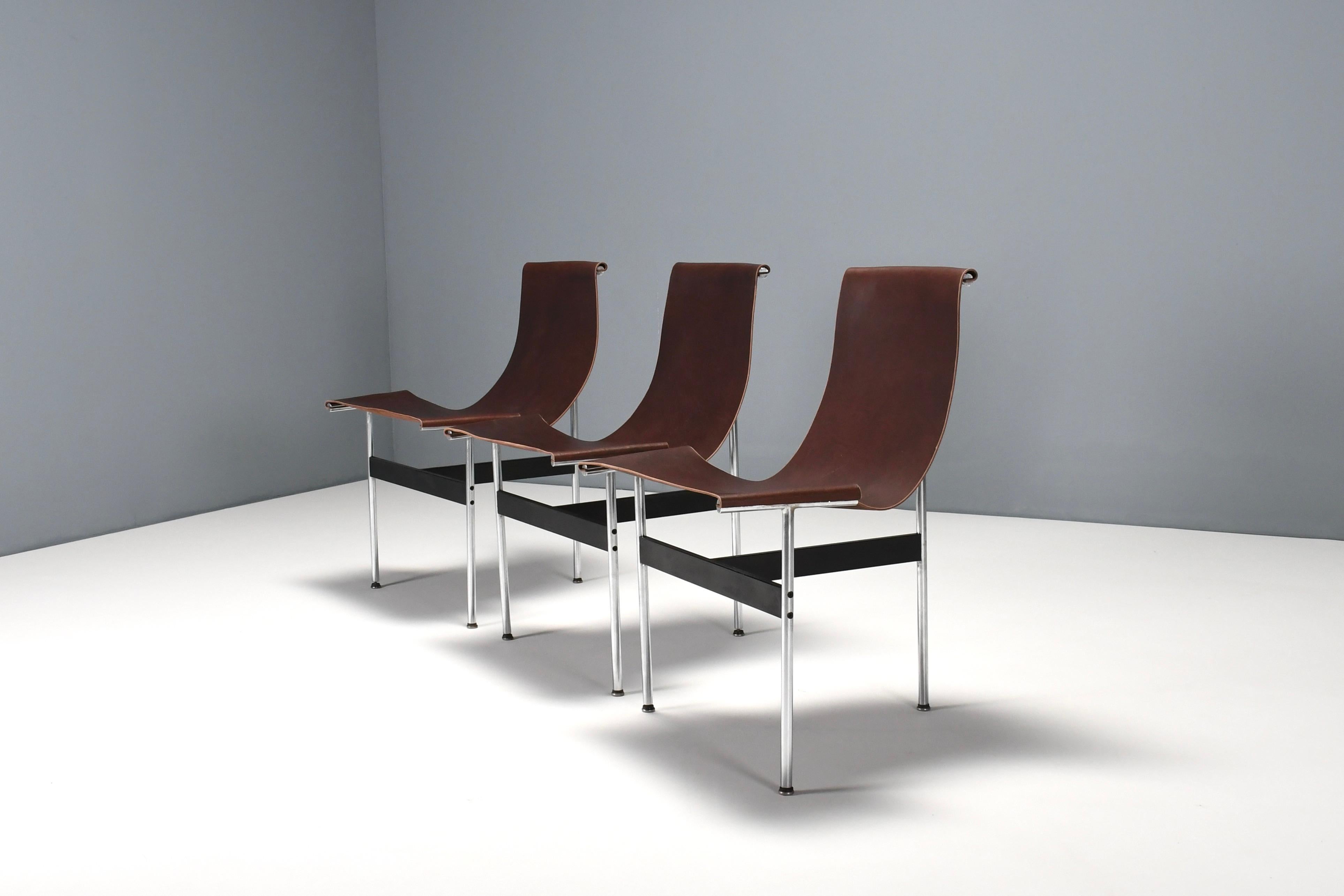 Set of Six Katavolos, Kelley and Littell T-Chairs in Dark Brown Leather, Italy 3