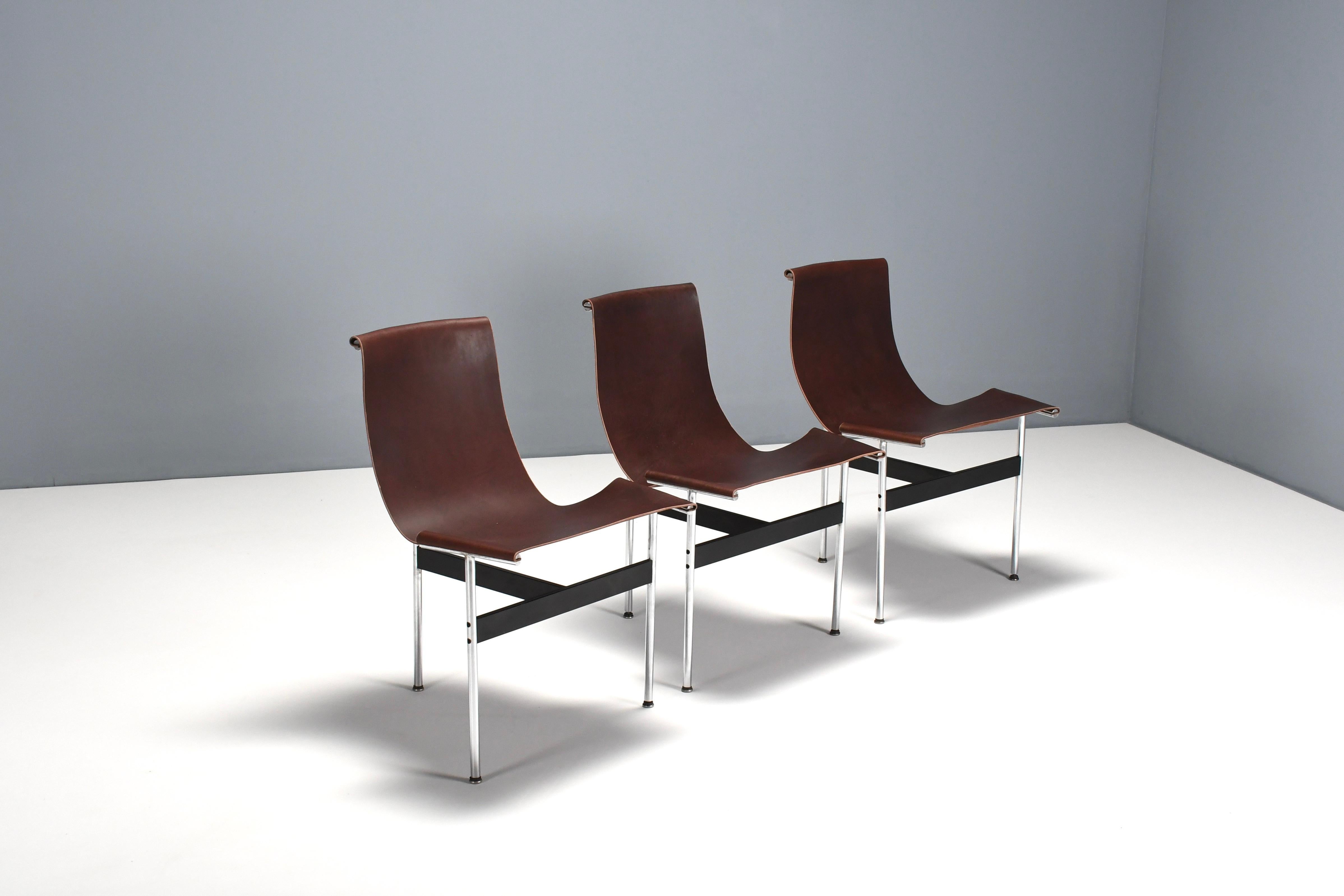 Set of Six Katavolos, Kelley and Littell T-Chairs in Dark Brown Leather, Italy 4