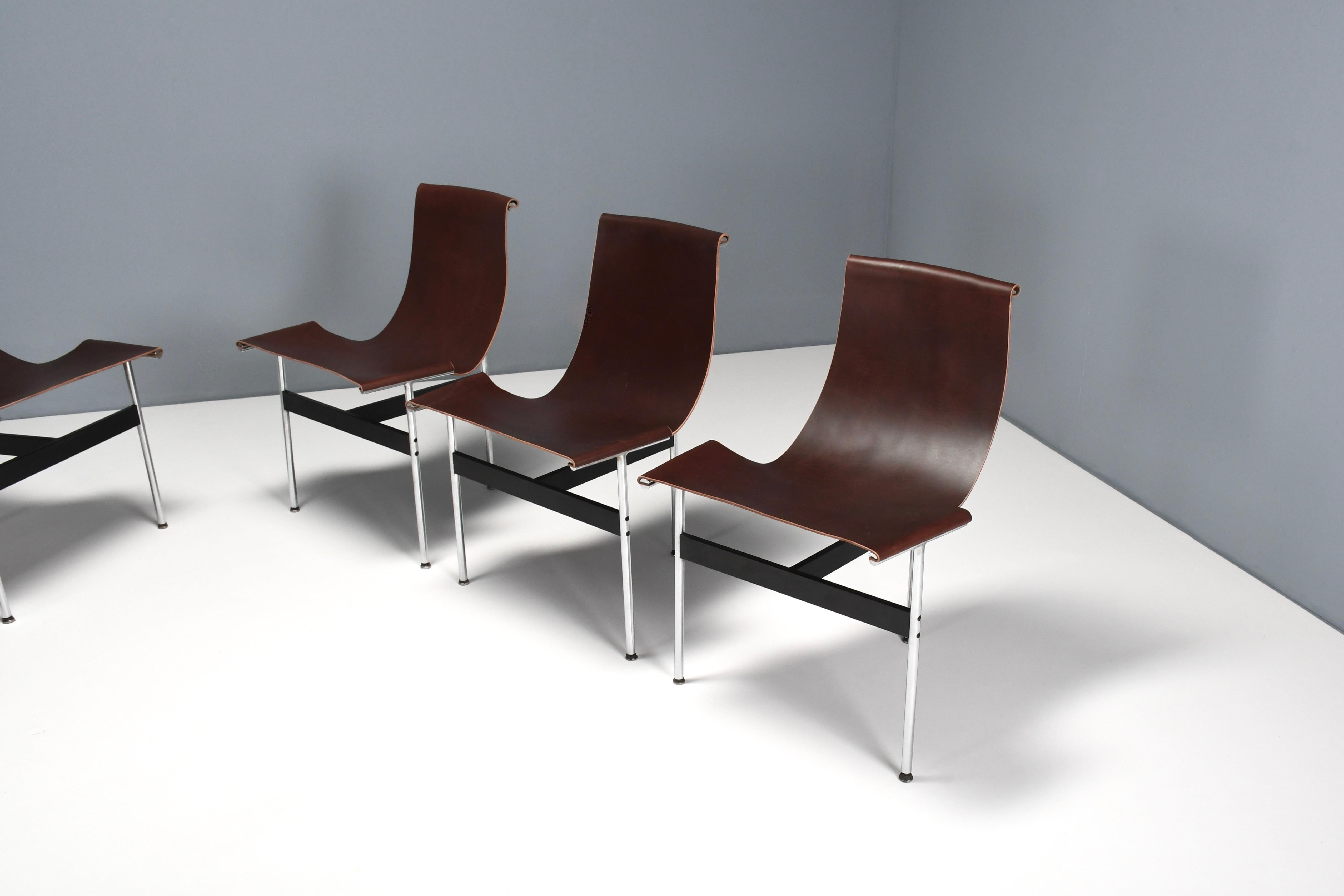 Set of Six Katavolos, Kelley and Littell T-Chairs in Dark Brown Leather, Italy In Good Condition In Echt, NL
