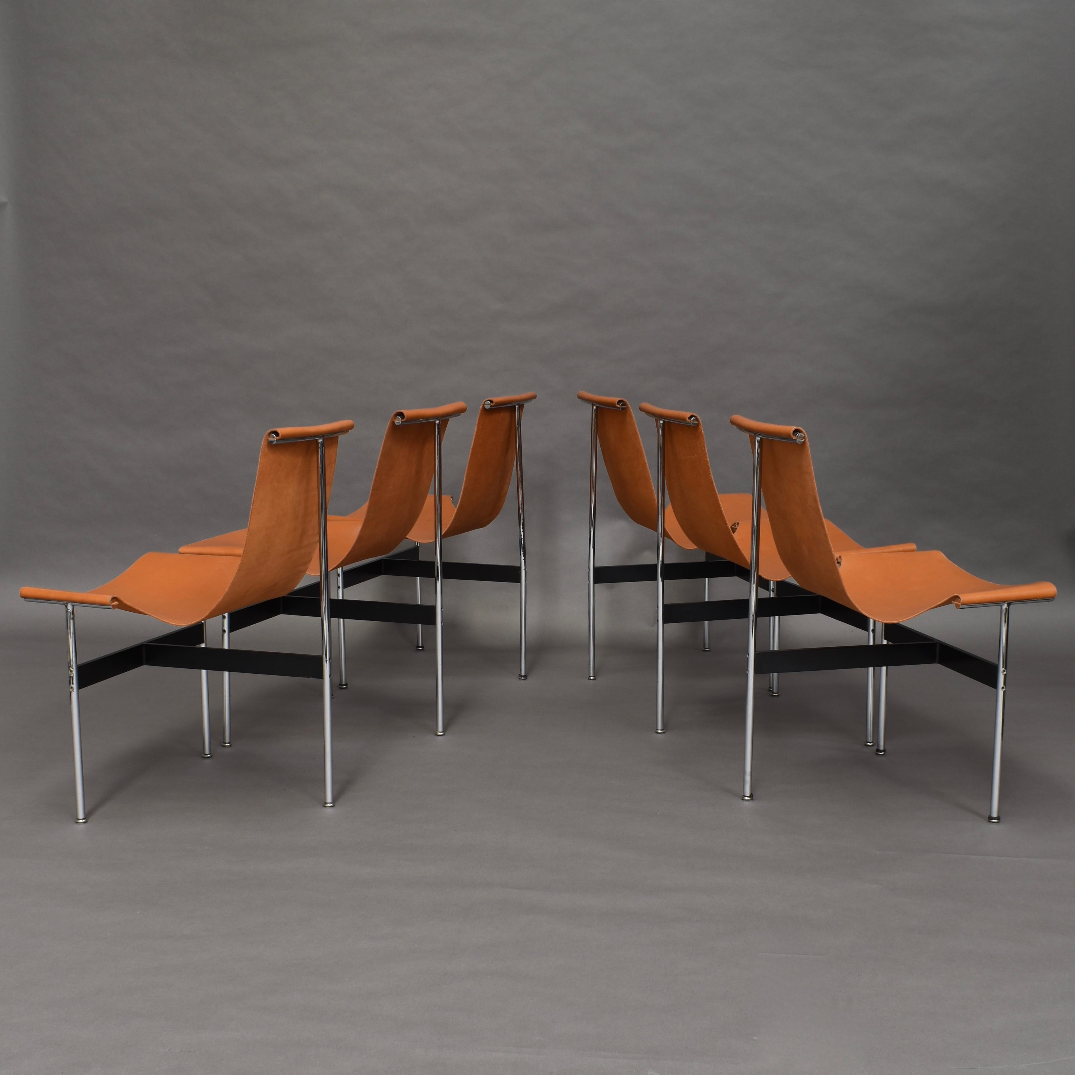 Set of Six Katavolos T-Chairs in Original Tan Leather, USA, 1952 4