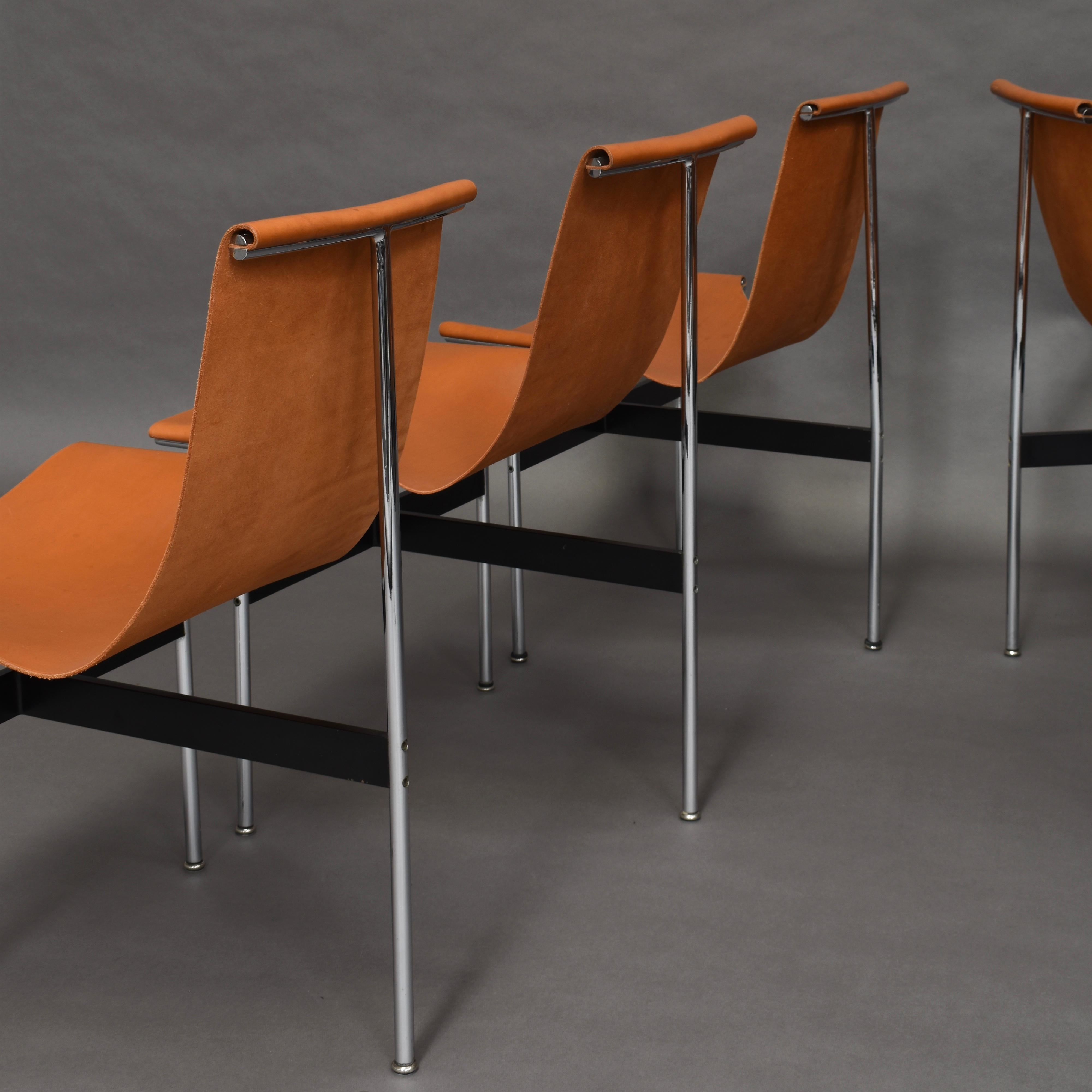 Set of Six Katavolos T-Chairs in Original Tan Leather, USA, 1952 5