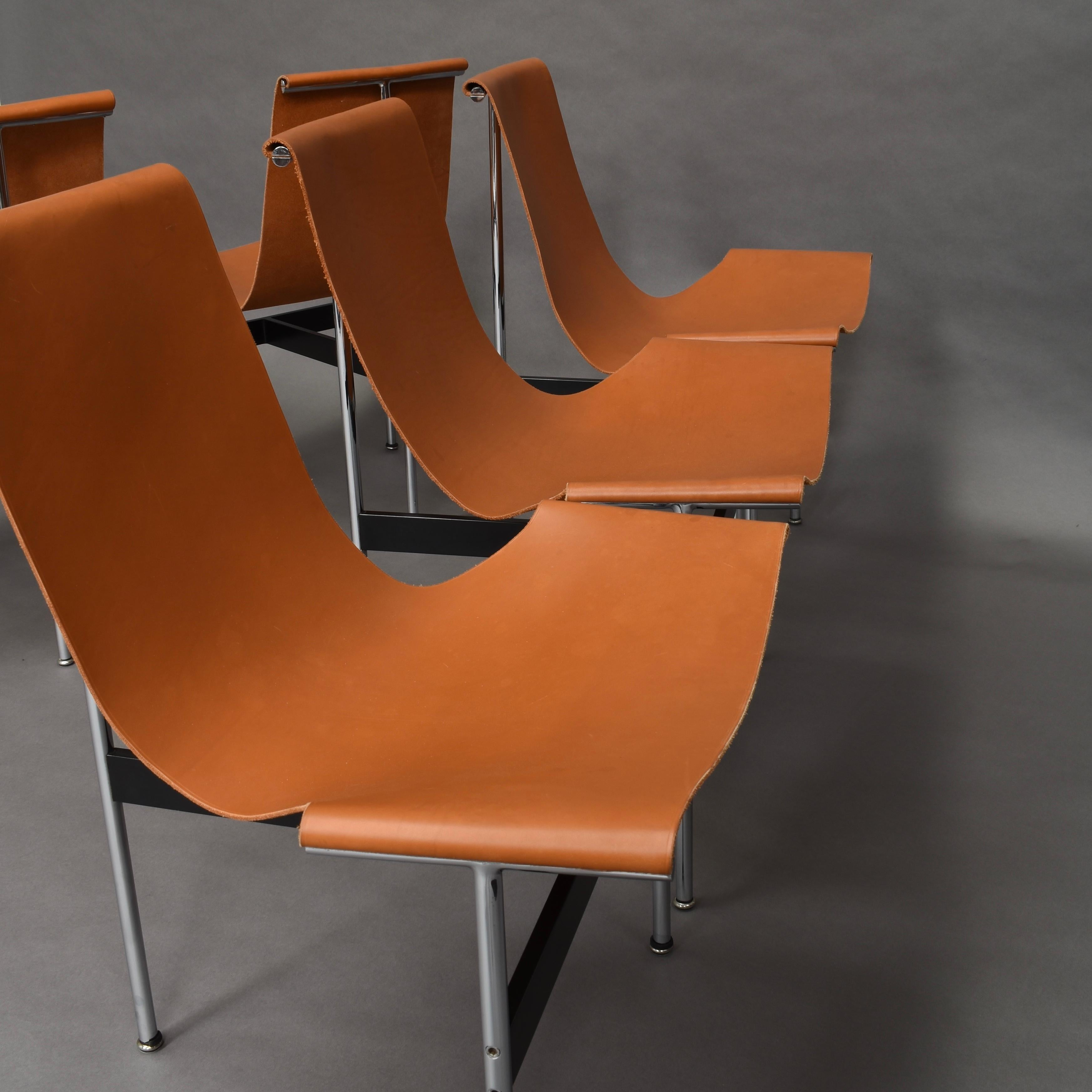 Set of Six Katavolos T-Chairs in Original Tan Leather, USA, 1952 7