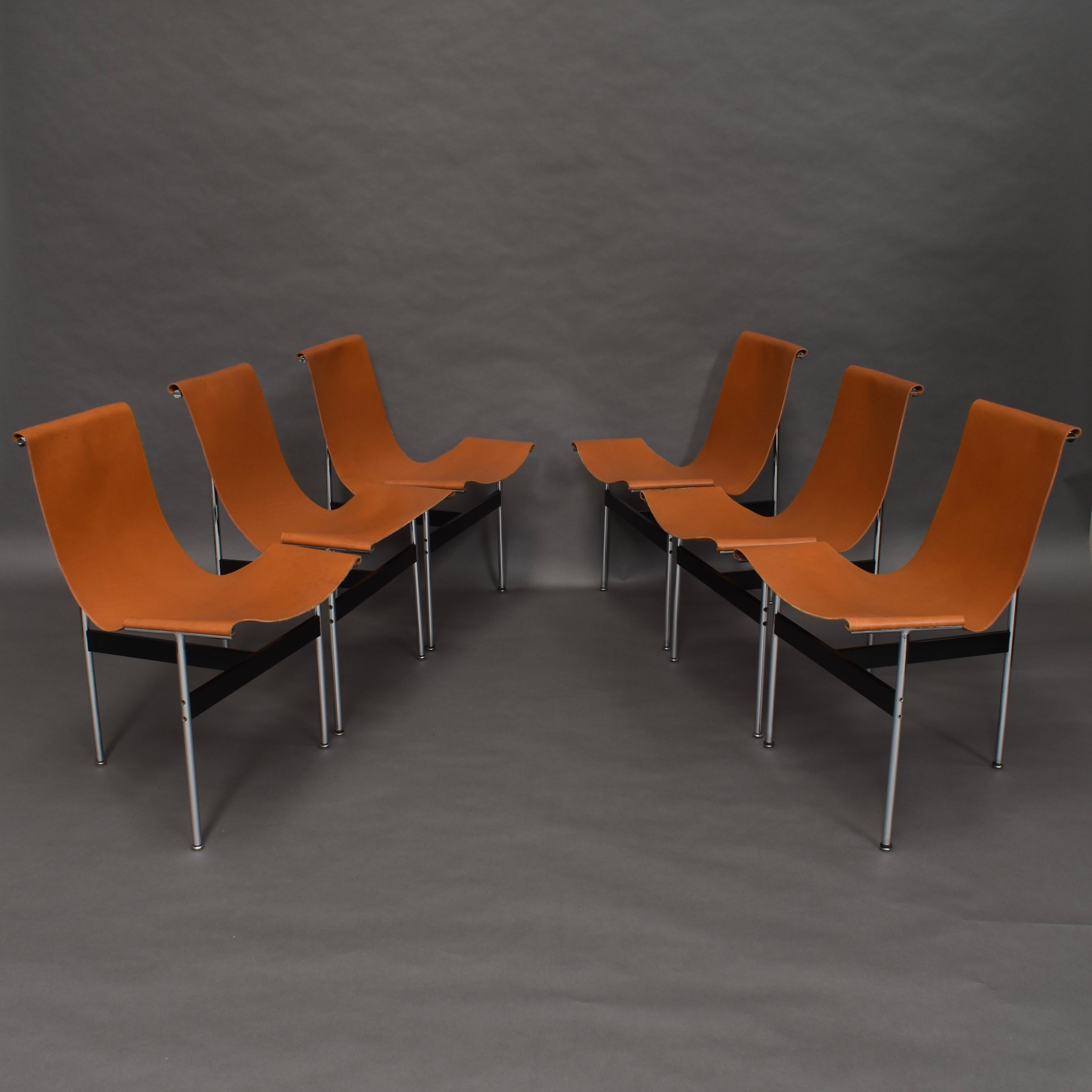 Set of Six Katavolos T-Chairs in Original Tan Leather, USA, 1952 9