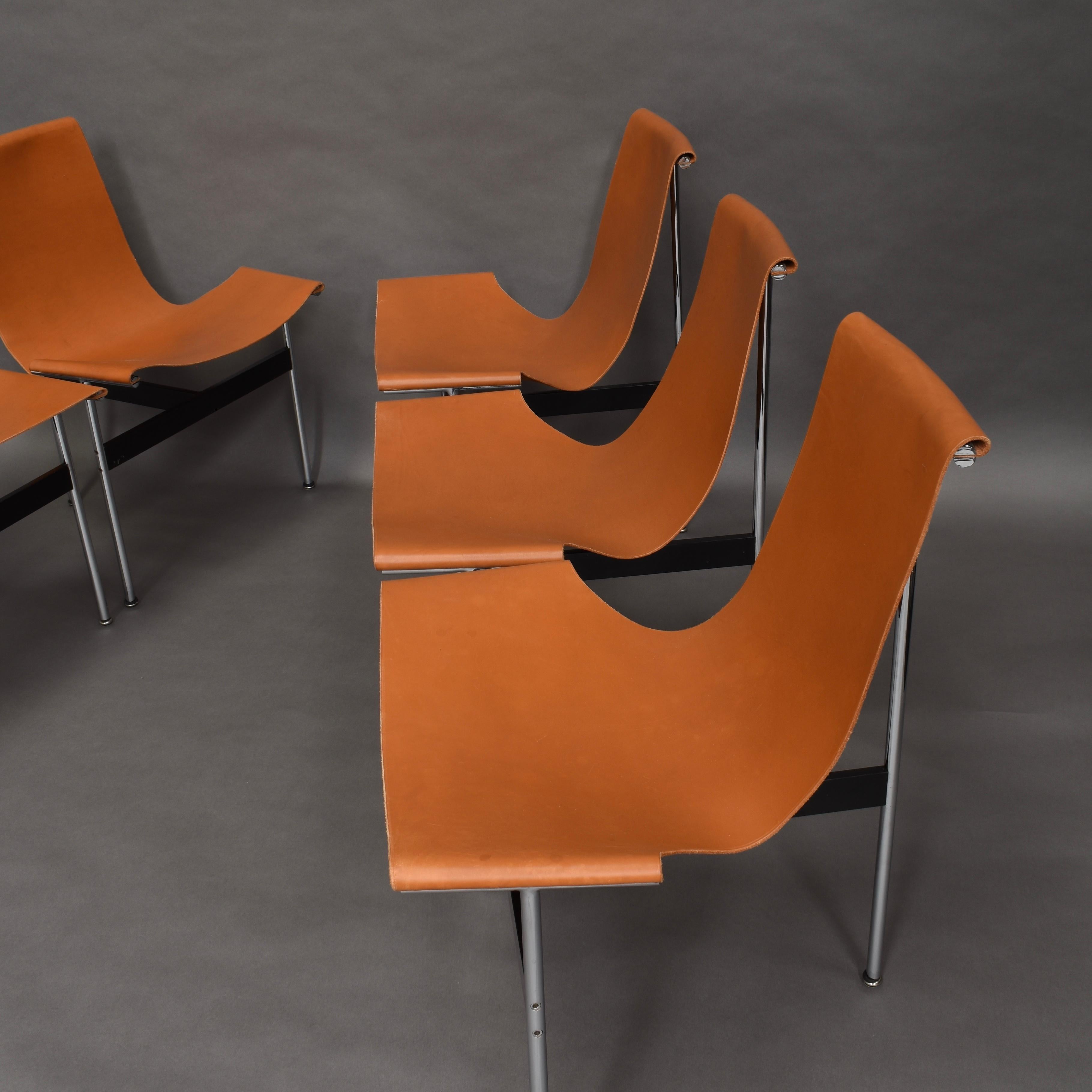 Set of Six Katavolos T-Chairs in Original Tan Leather, USA, 1952 10