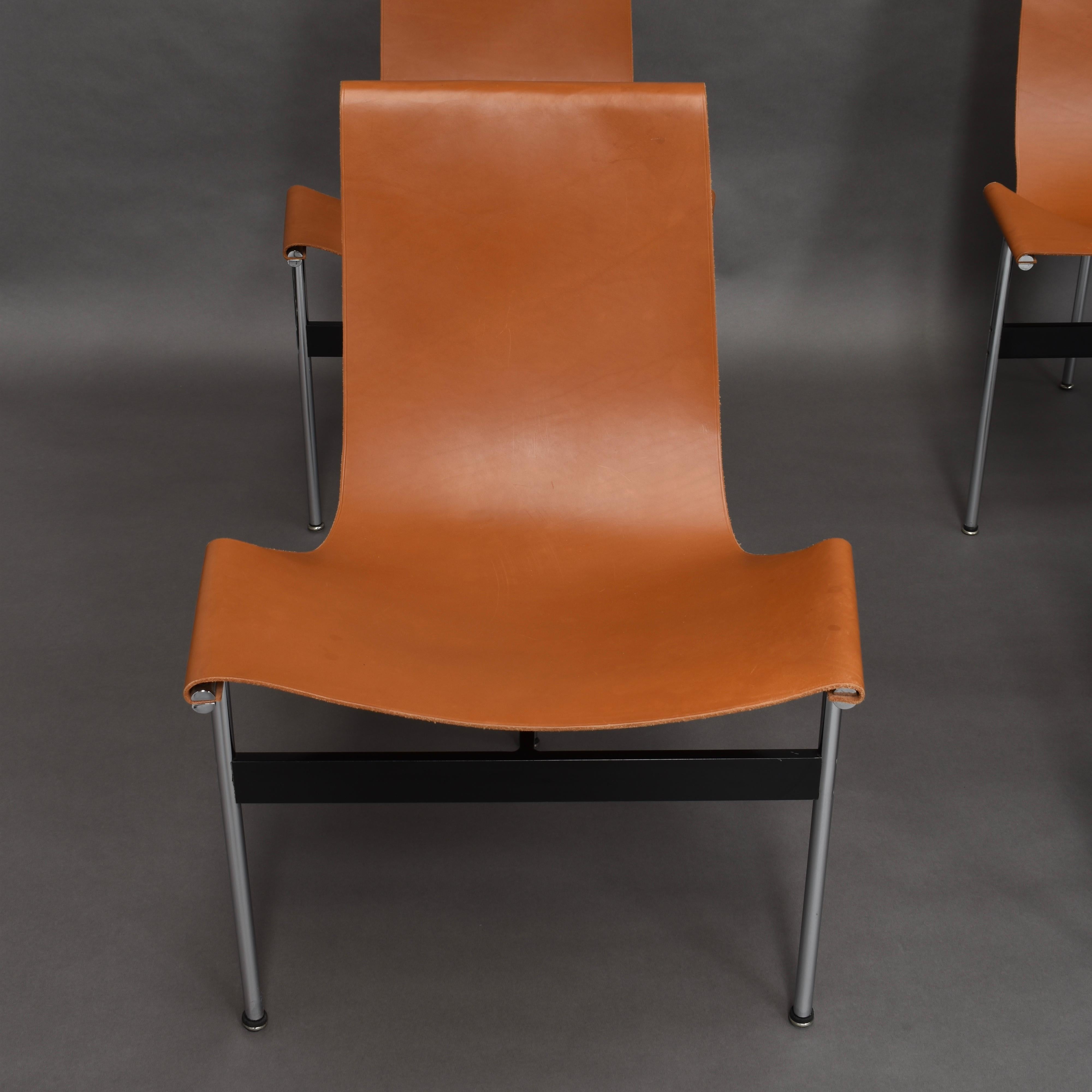 American Set of Six Katavolos T-Chairs in Original Tan Leather, USA, 1952
