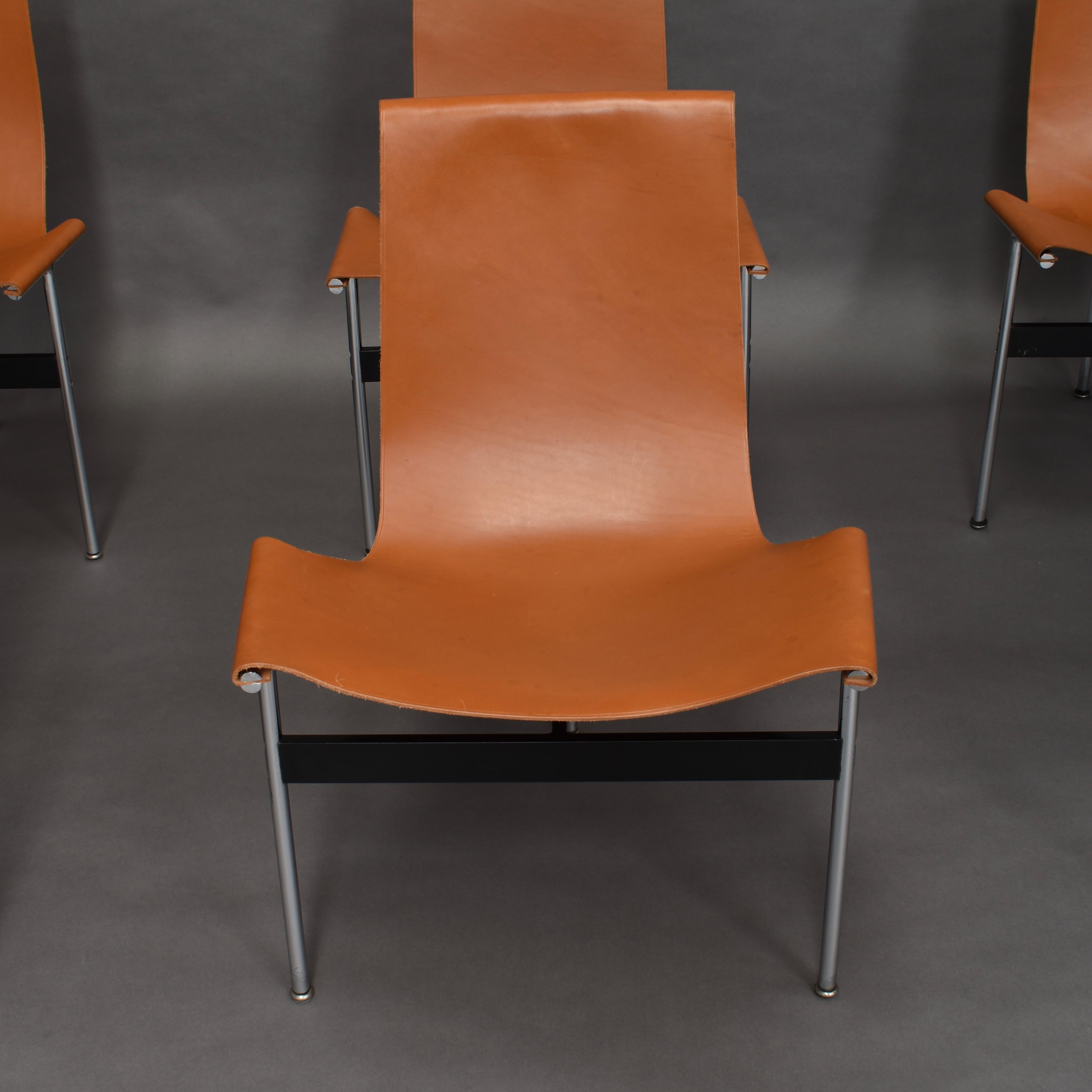 Set of Six Katavolos T-Chairs in Original Tan Leather, USA, 1952 In Good Condition In Pijnacker, Zuid-Holland
