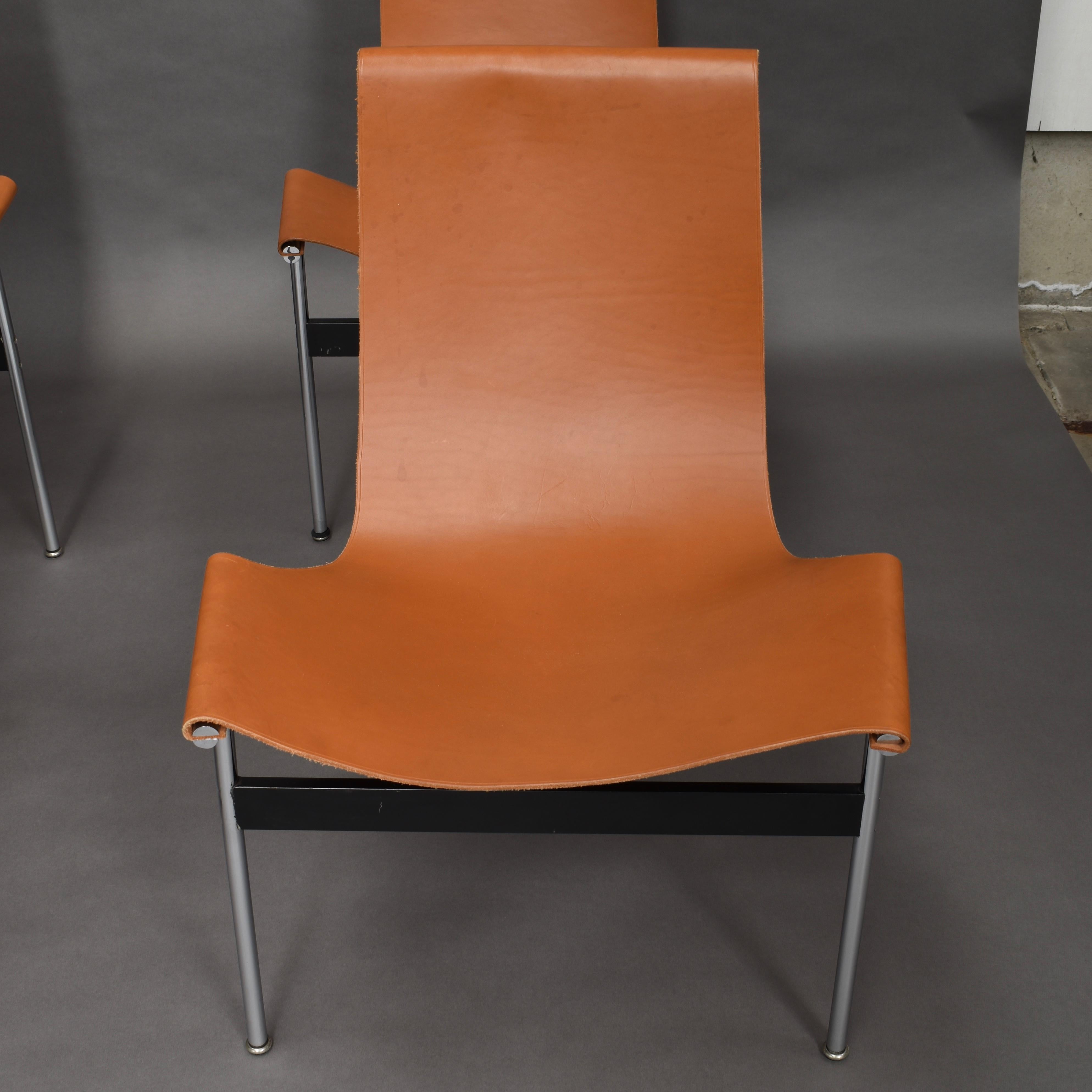 Mid-20th Century Set of Six Katavolos T-Chairs in Original Tan Leather, USA, 1952