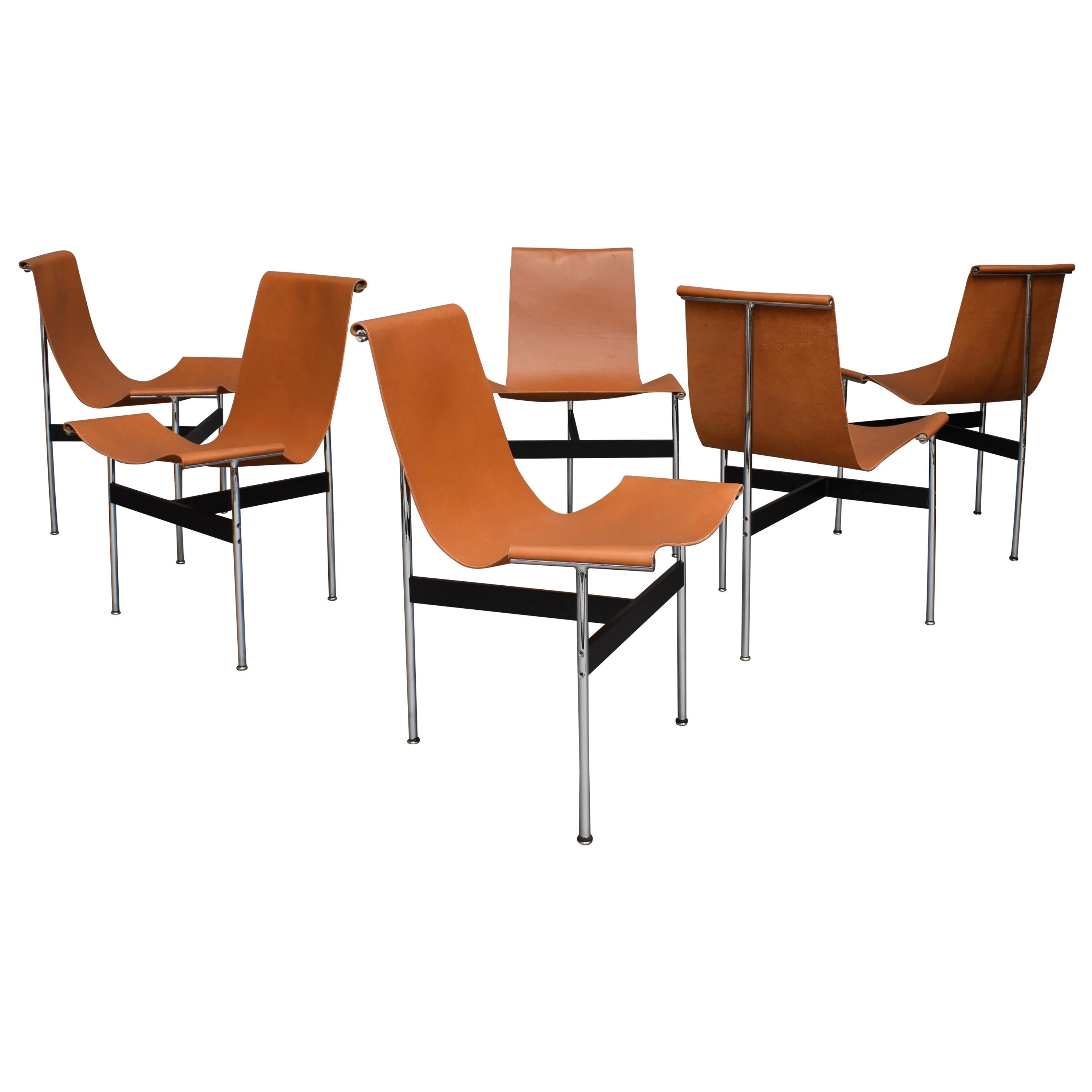Set of Six Katavolos T-Chairs in Original Tan Leather, USA, 1952