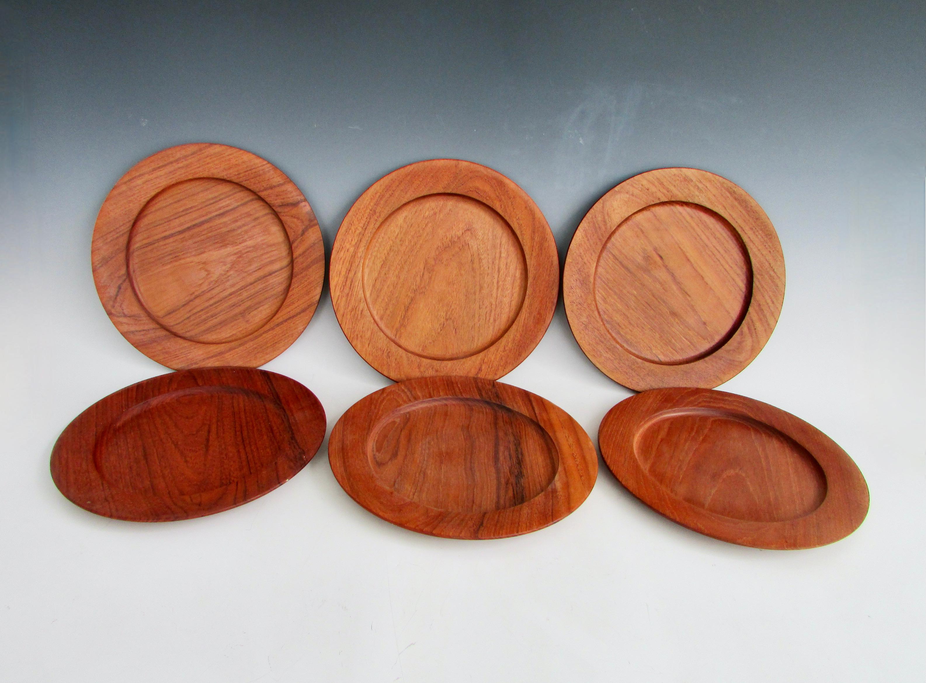 Set of Six Kay Bojeson Turned Teak Wood Cover Plates Denmark 6