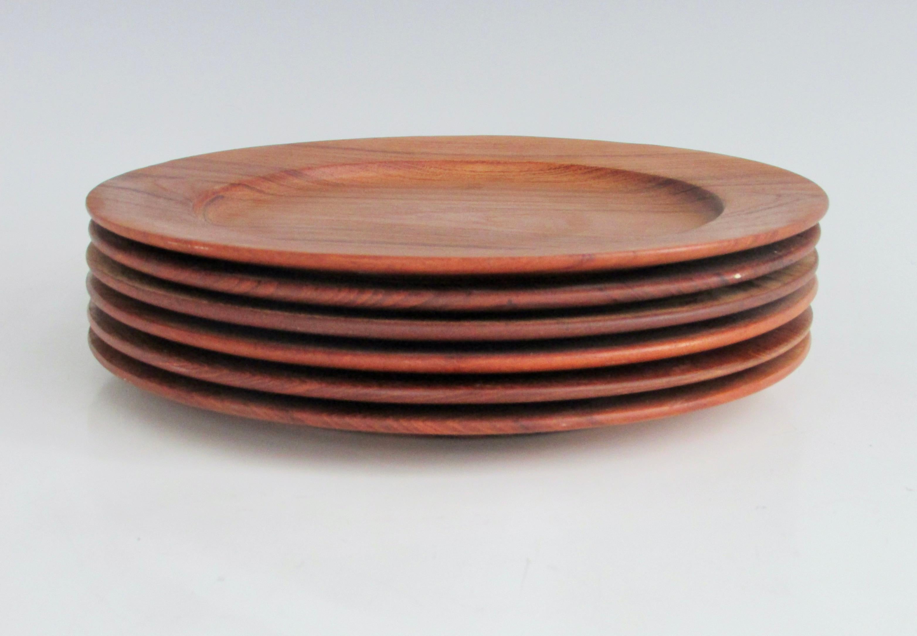 Set of Six Kay Bojeson Turned Teak Wood Cover Plates Denmark 7