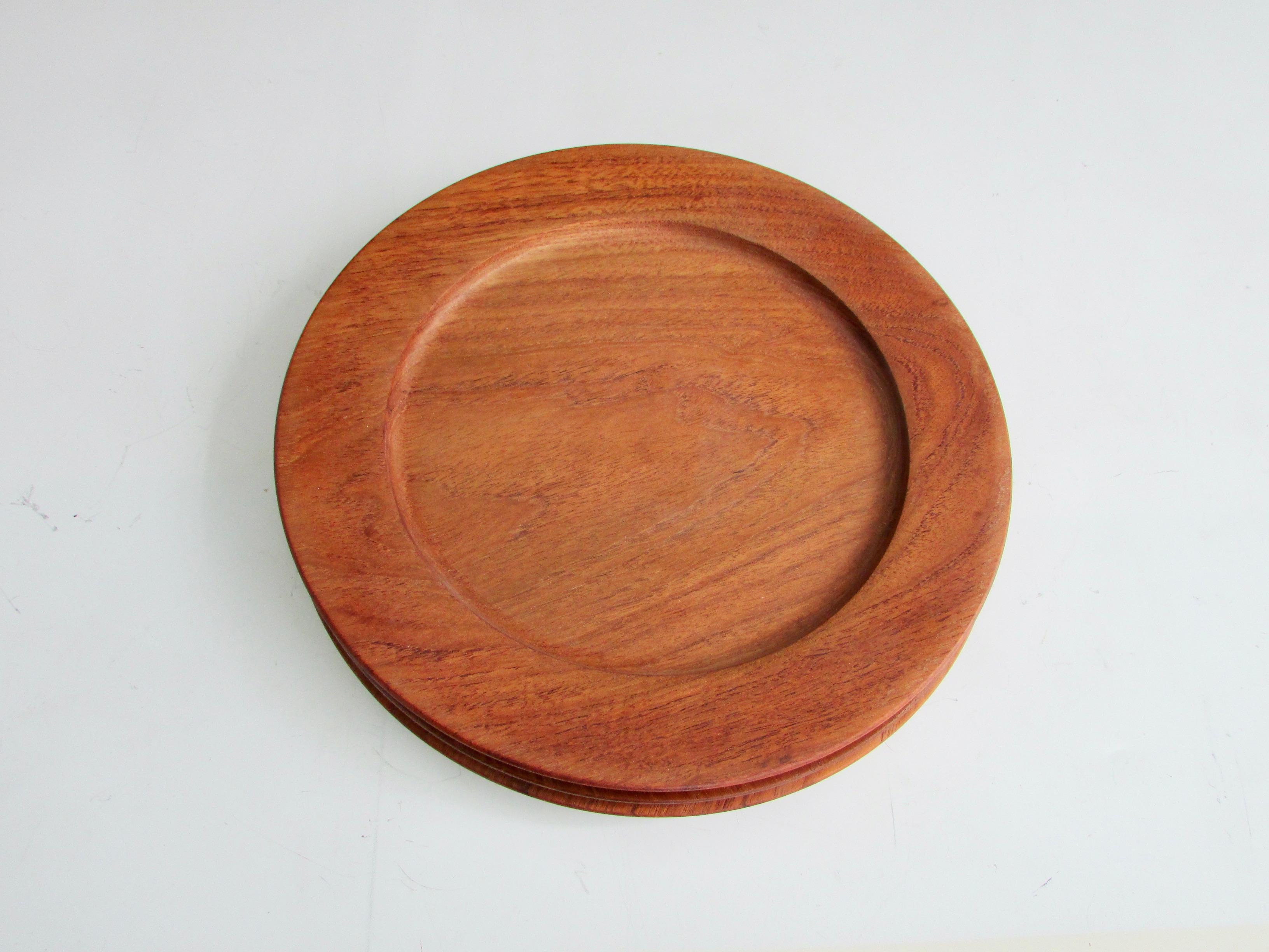 Set of Six Kay Bojeson Turned Teak Wood Cover Plates Denmark In Good Condition In Ferndale, MI
