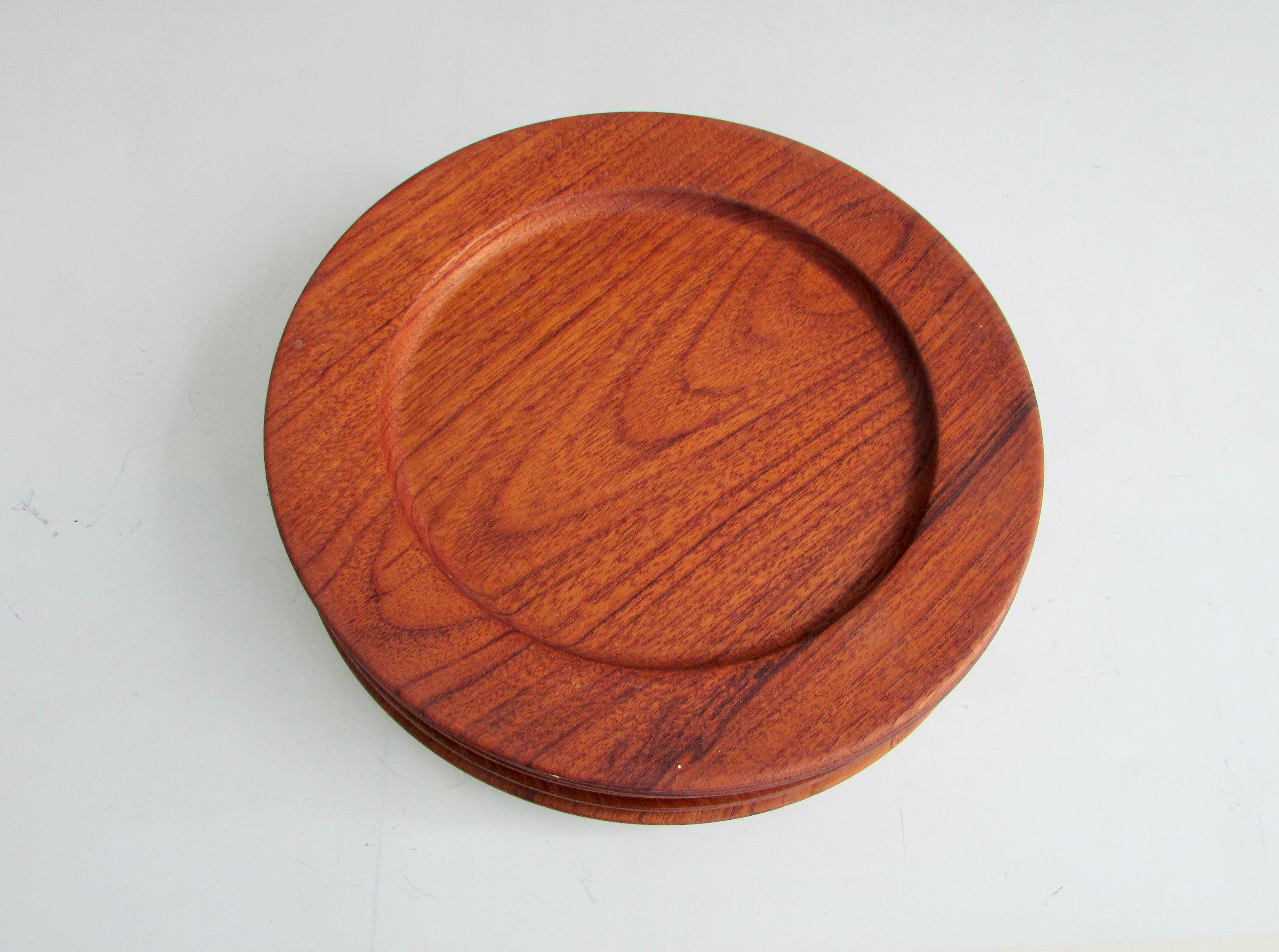 Set of Six Kay Bojeson Turned Teak Wood Cover Plates Denmark 1