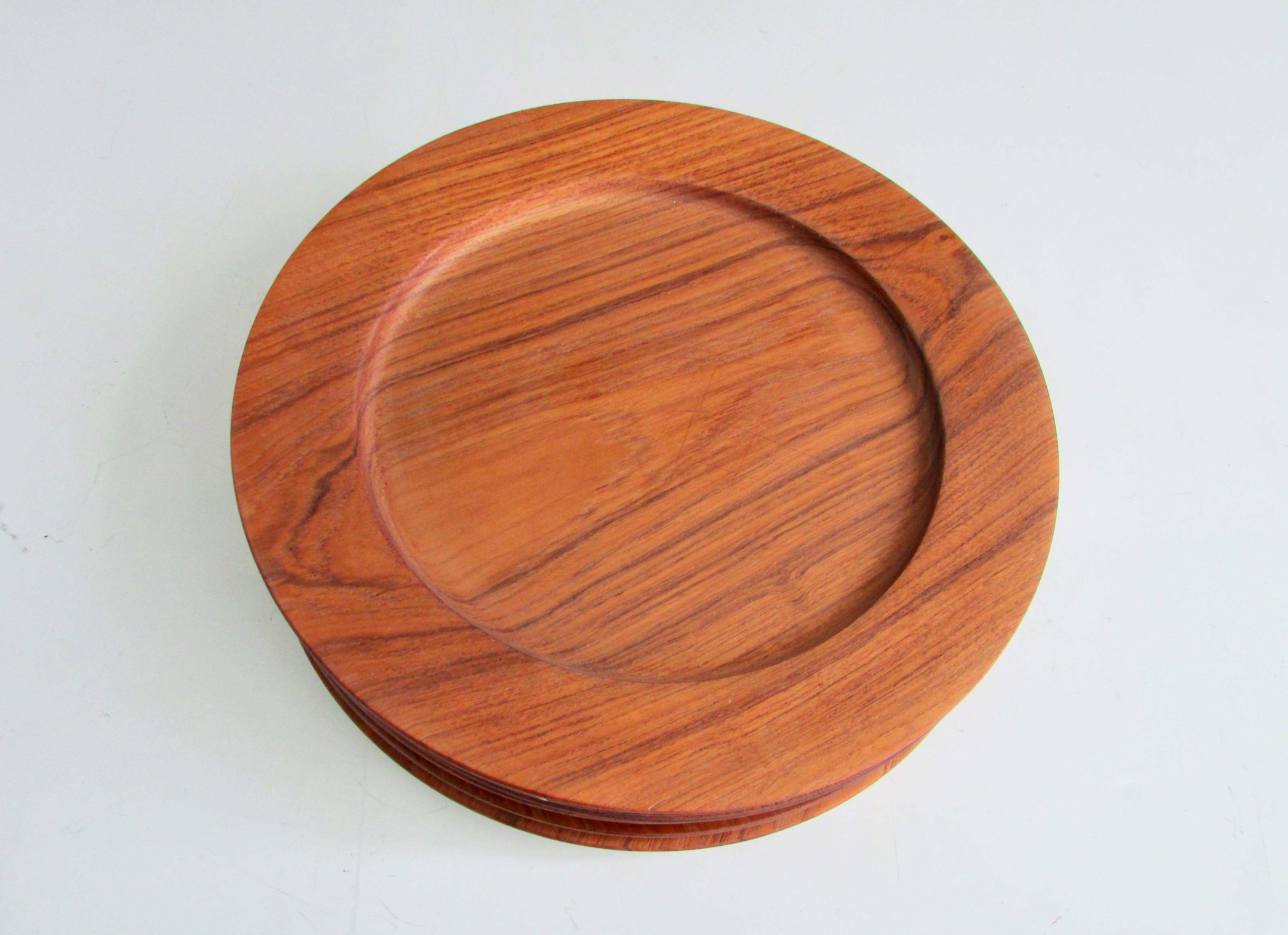 Set of Six Kay Bojeson Turned Teak Wood Cover Plates Denmark 2