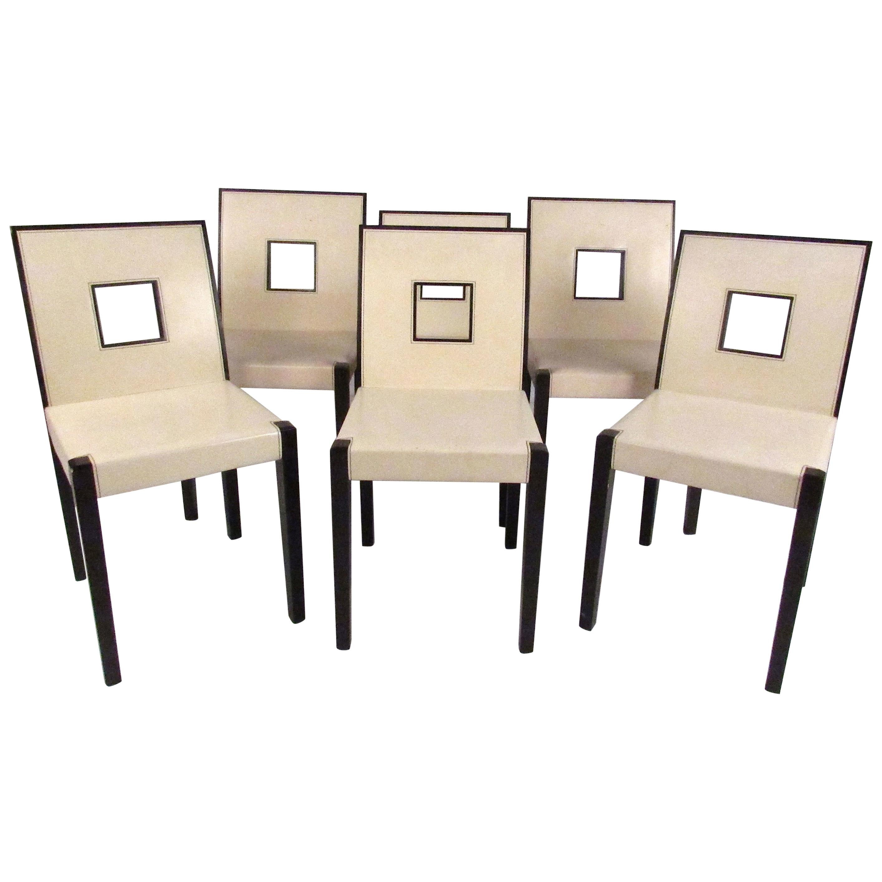 Set of Six Keyhole Back Modern Dining Chairs