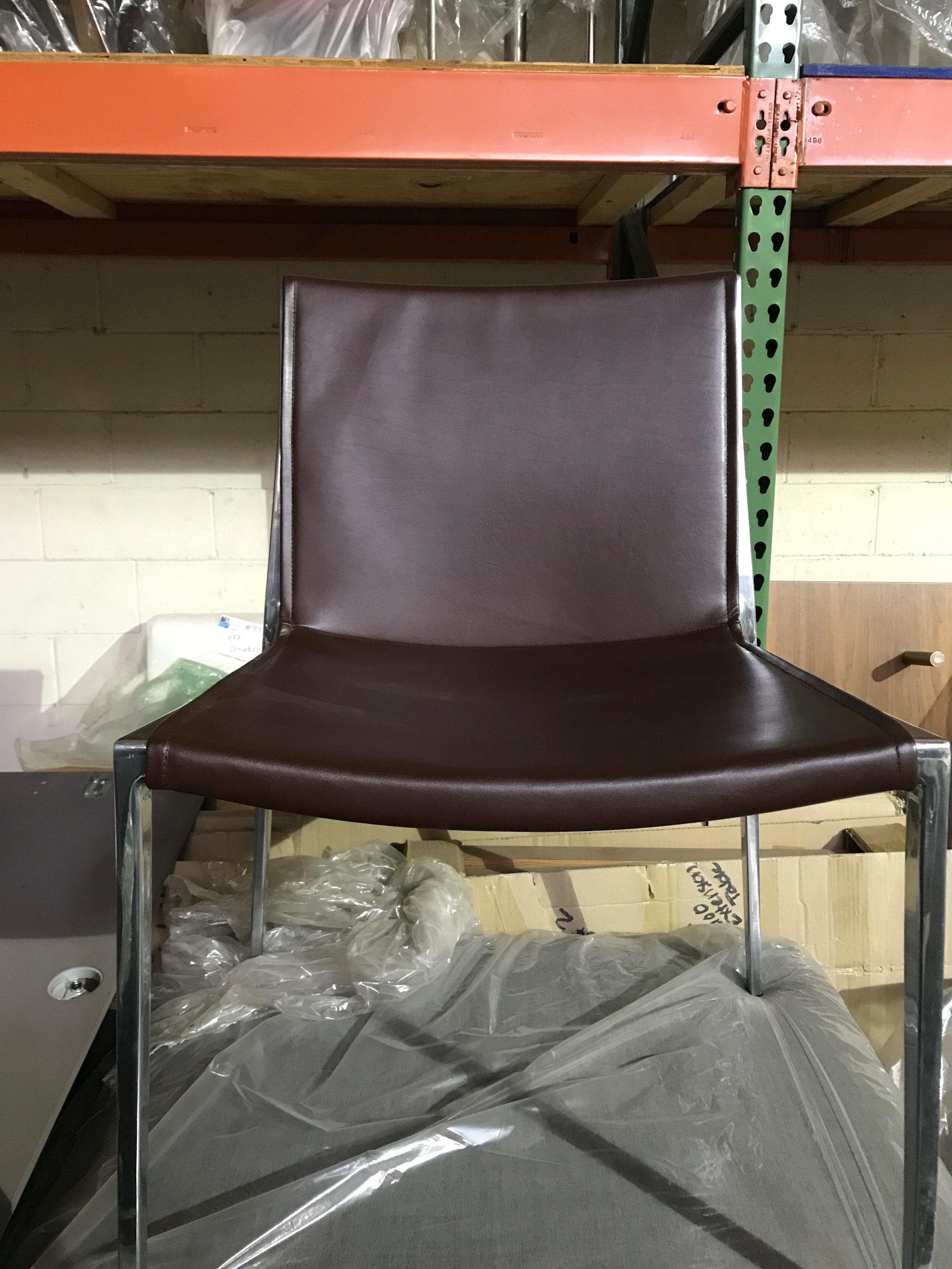 Contemporary Set of Six KFF Unique Stackable Leather Chairs with Polished Aluminum Frame
