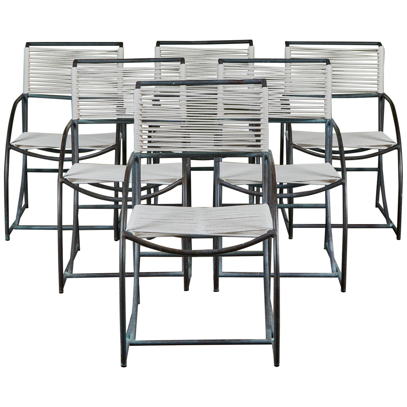 Set of Six Kipp Stewart Bronze Patio Dining Armchairs for Terra For Sale