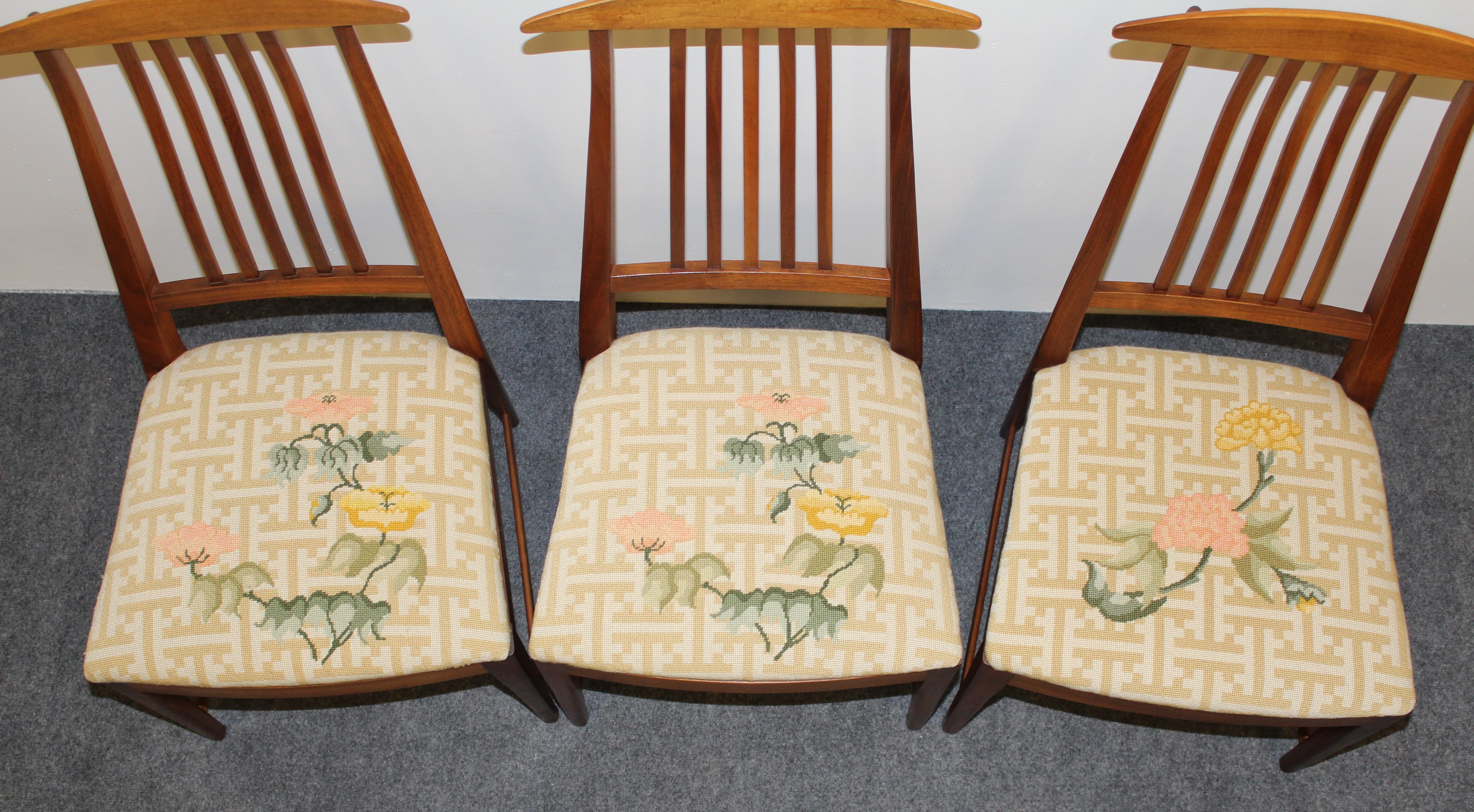 Needlepoint Set of Six Kipp Stewart Dining Chairs for Calvin, 1950s