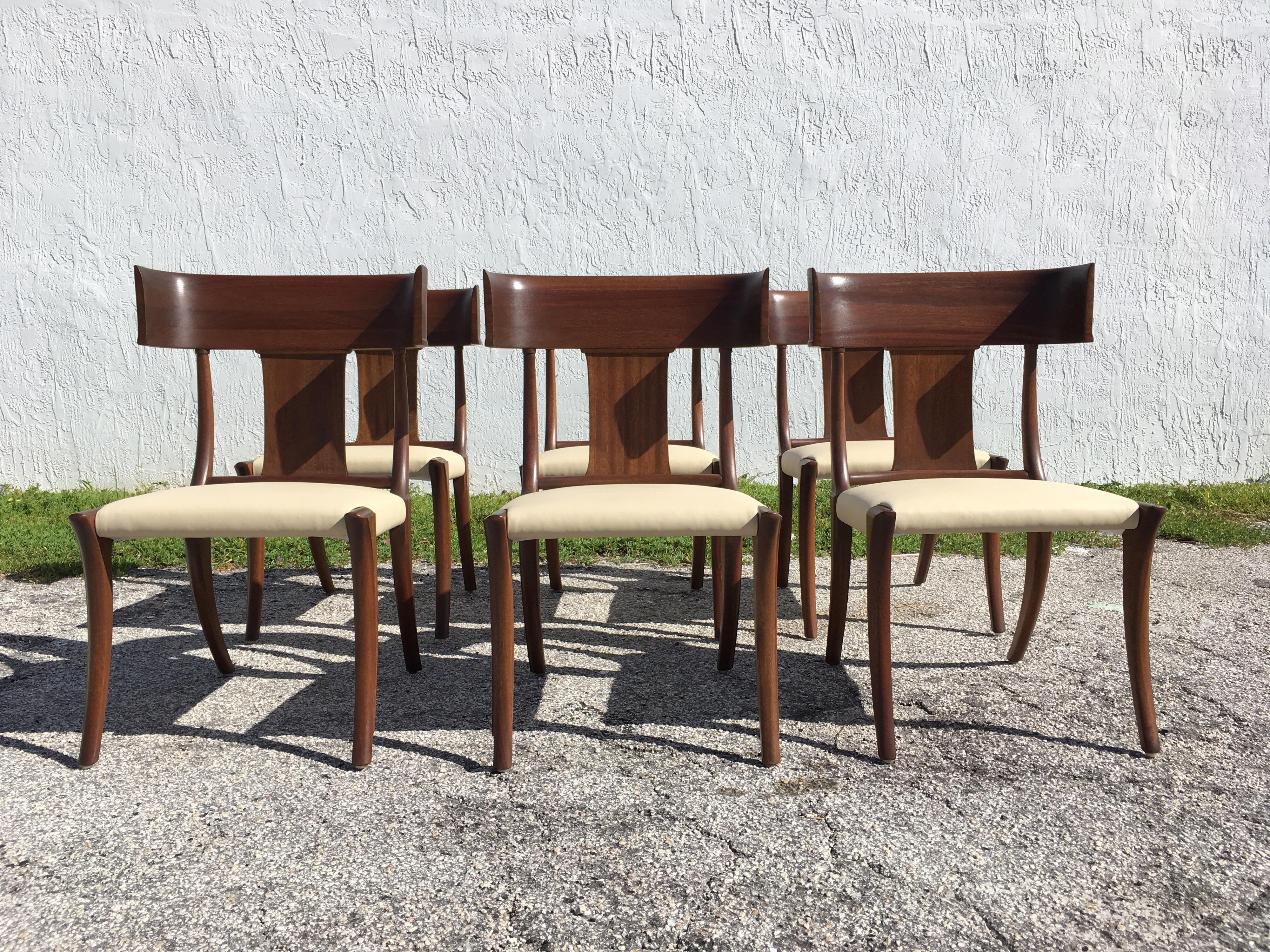 Set of Six Klismos Dining Chairs, Mahogany and Leather, in the Style Gibbings 8