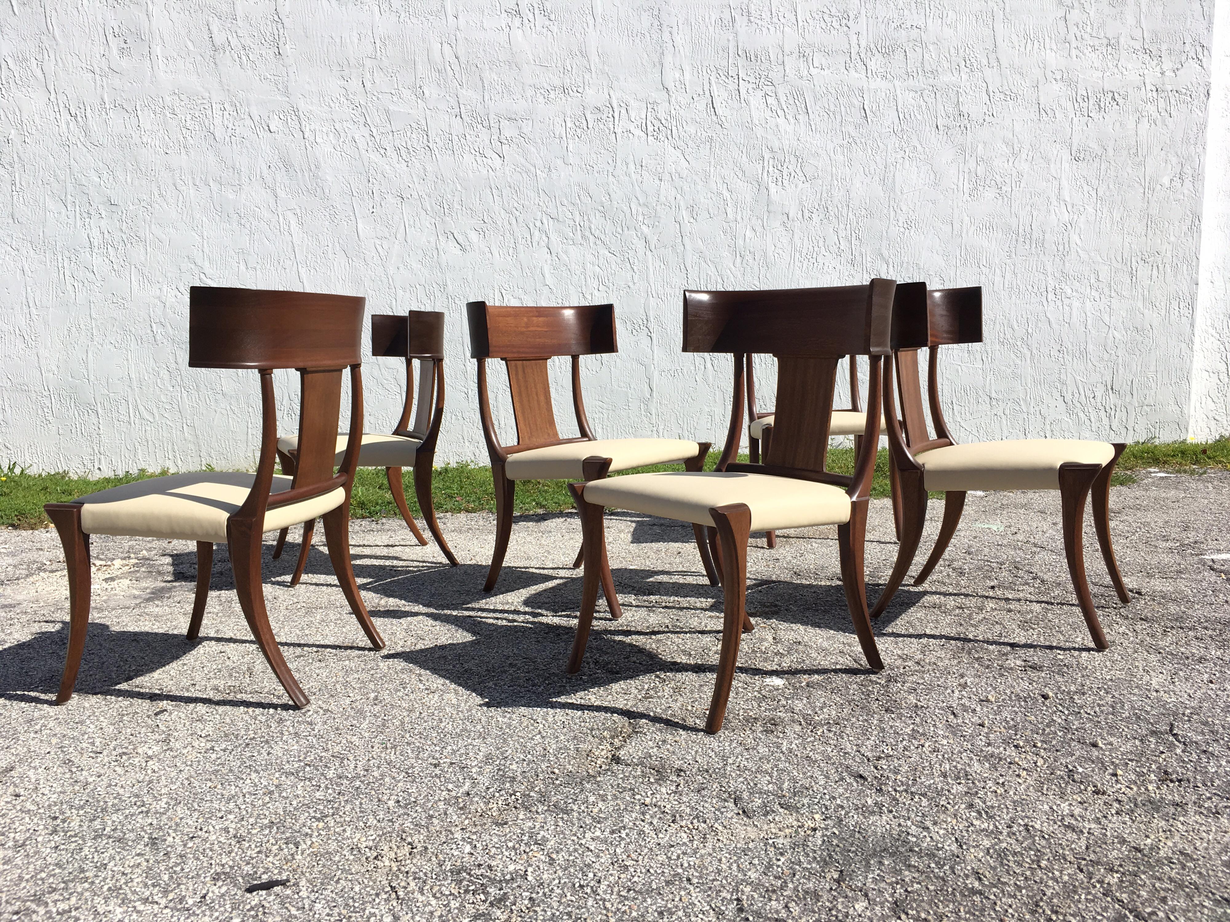 Set of Six Klismos Dining Chairs, Mahogany and Leather, in the Style Gibbings 9