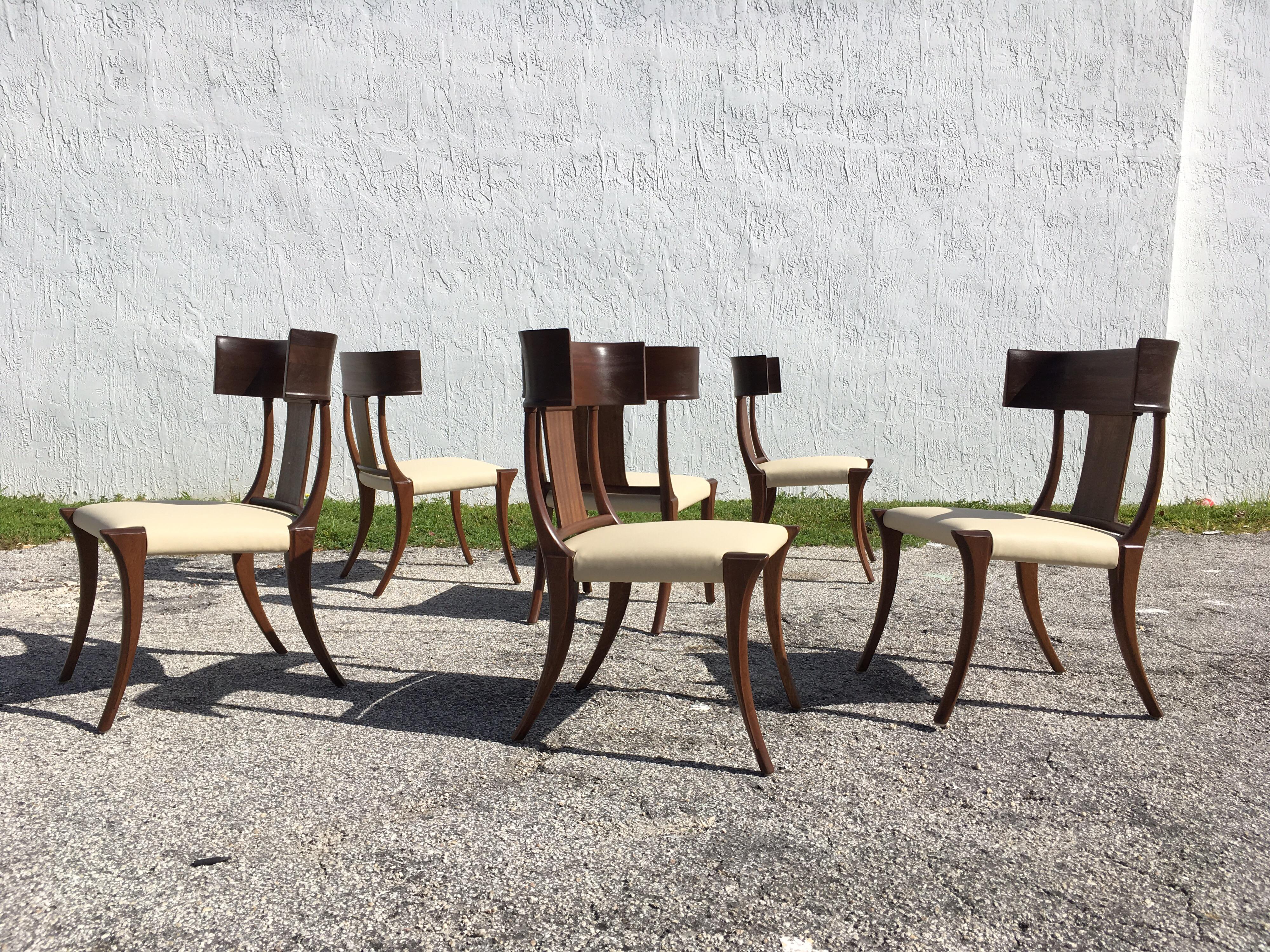 Set of Six Klismos Dining Chairs, Mahogany and Leather, in the Style Gibbings 10
