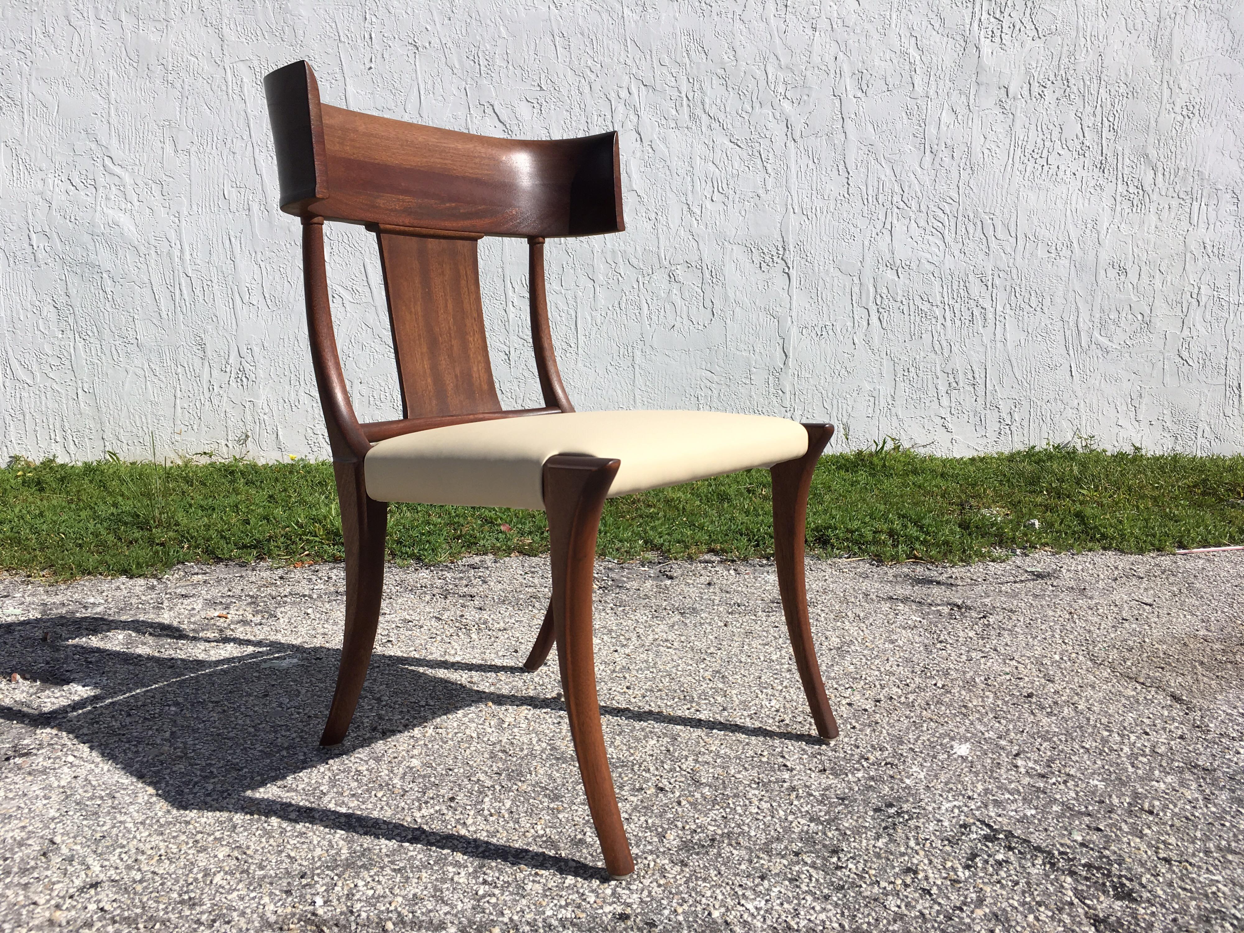 American Set of Six Klismos Dining Chairs, Mahogany and Leather, in the Style Gibbings