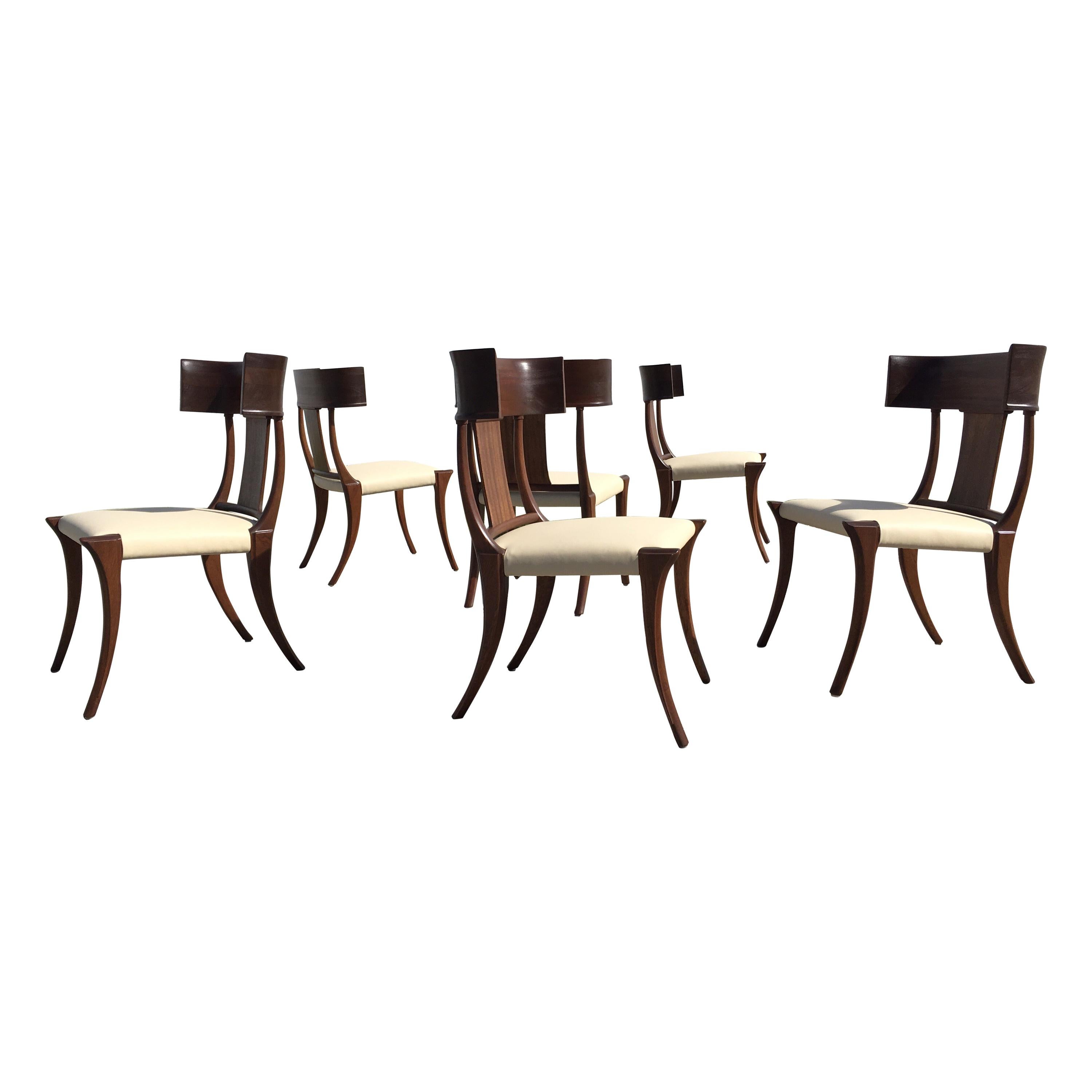 Set of Six Klismos Dining Chairs, Mahogany and Leather, in the Style Gibbings