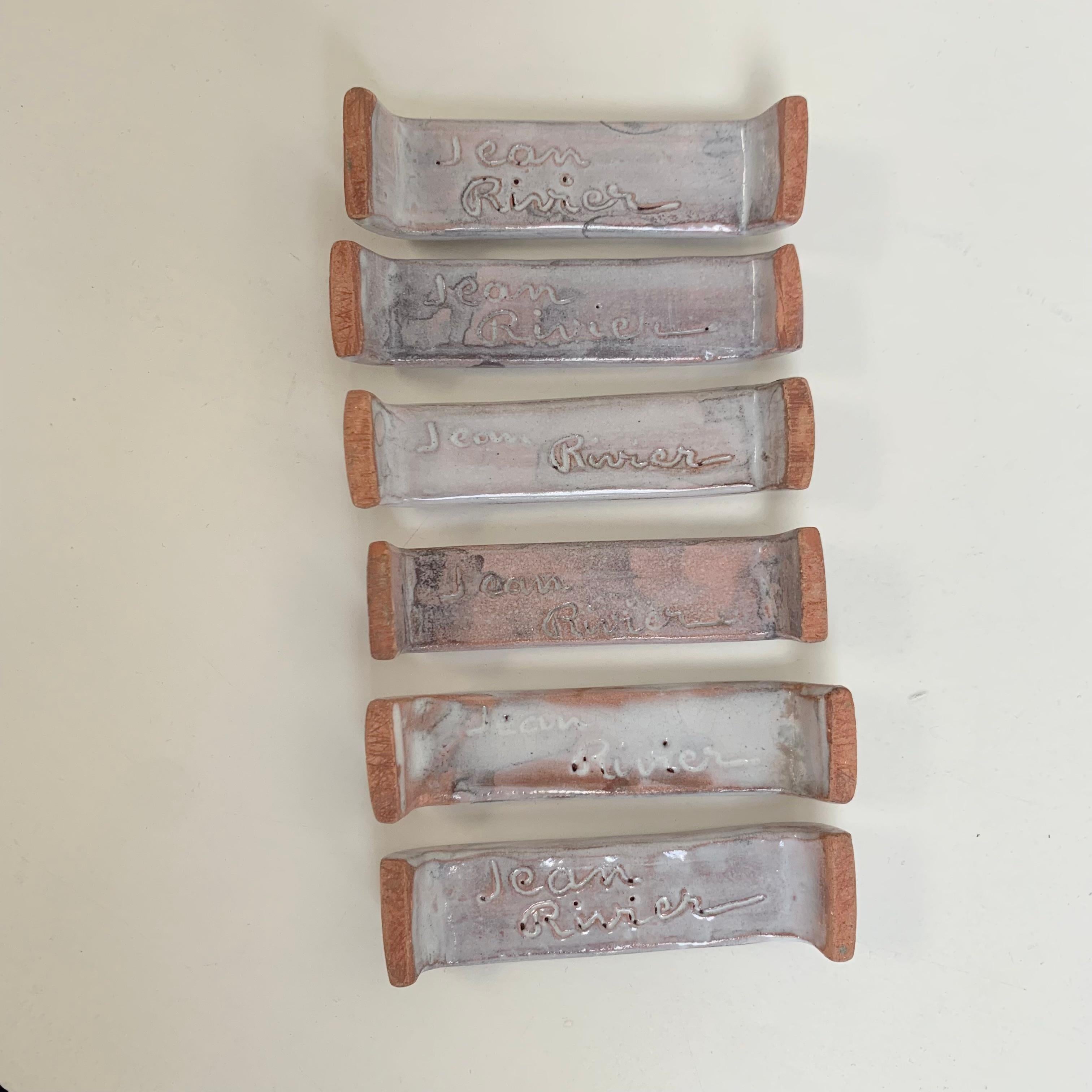 Set of six knife holders signed by Jean Rivier, circa 1960, Vallauris, France. For Sale 5