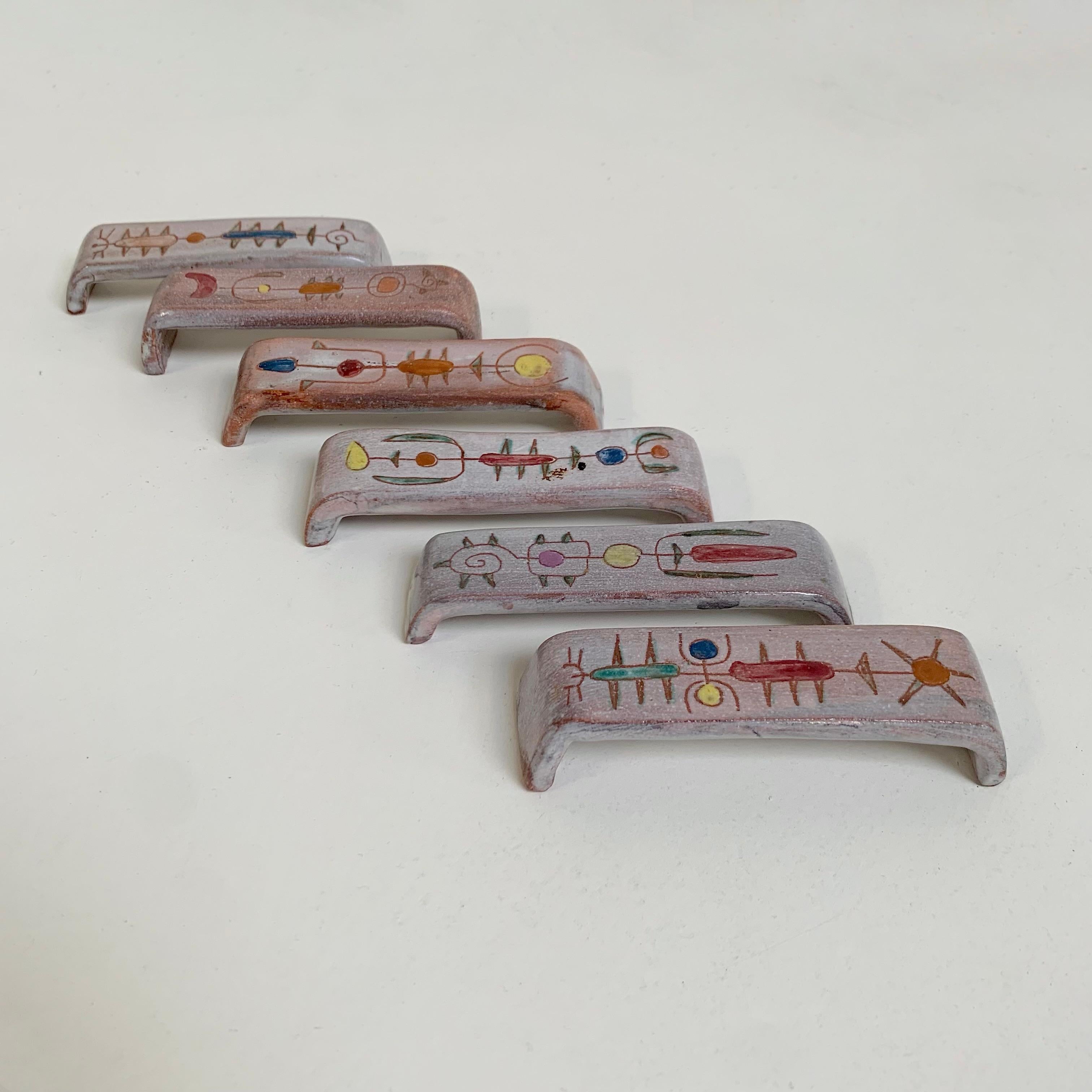 Mid-Century Modern Set of six knife holders signed by Jean Rivier, circa 1960, Vallauris, France. For Sale