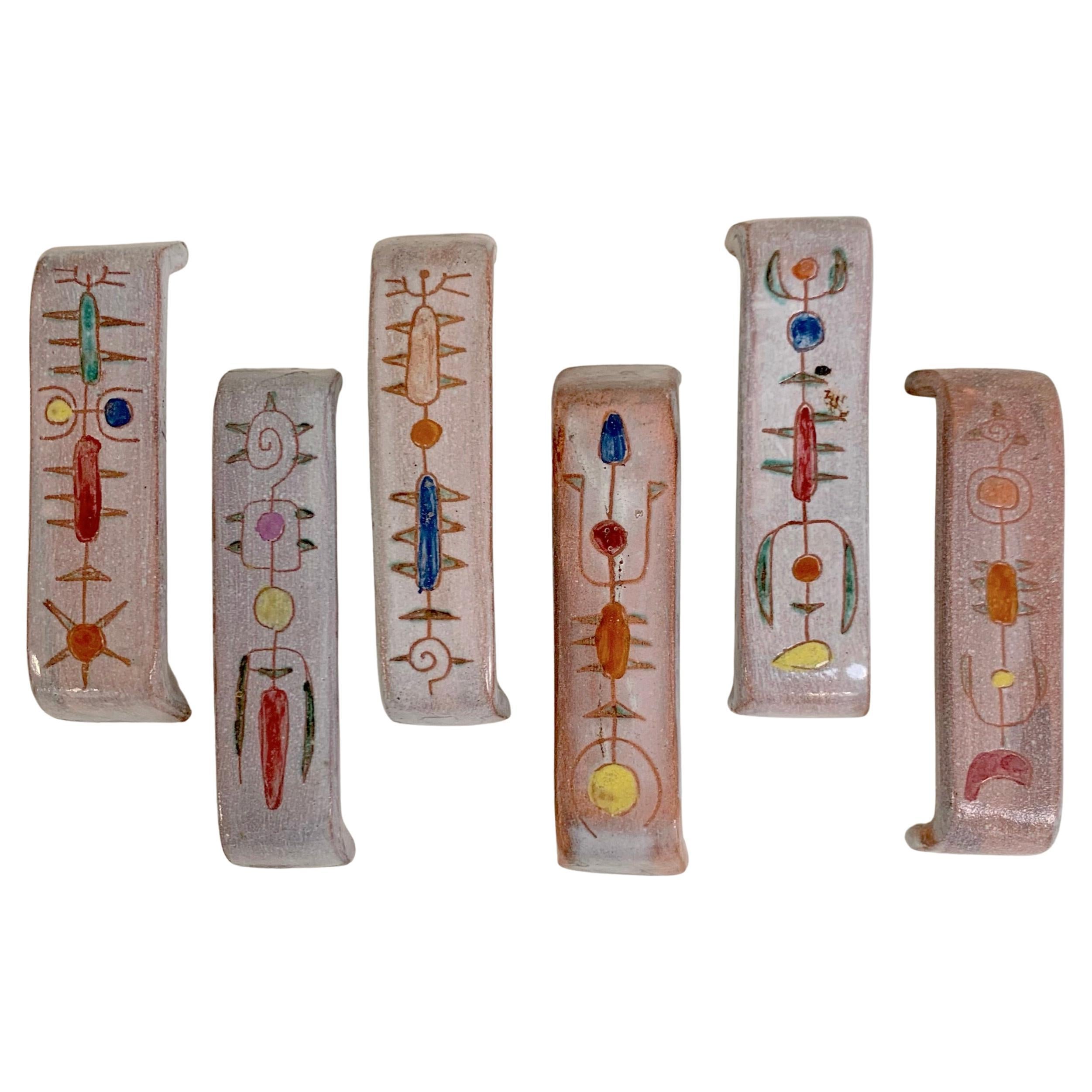 Set of six knife holders signed by Jean Rivier, circa 1960, Vallauris, France. For Sale
