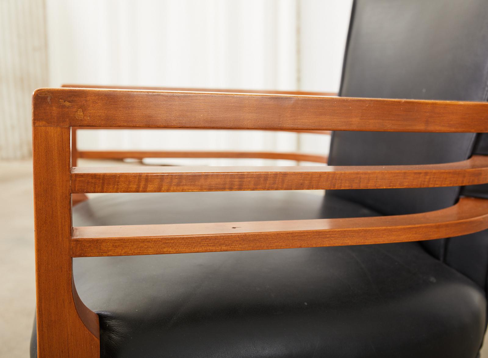 Set of Six Knoll Art Deco Style Leather Dining Armchairs For Sale 8