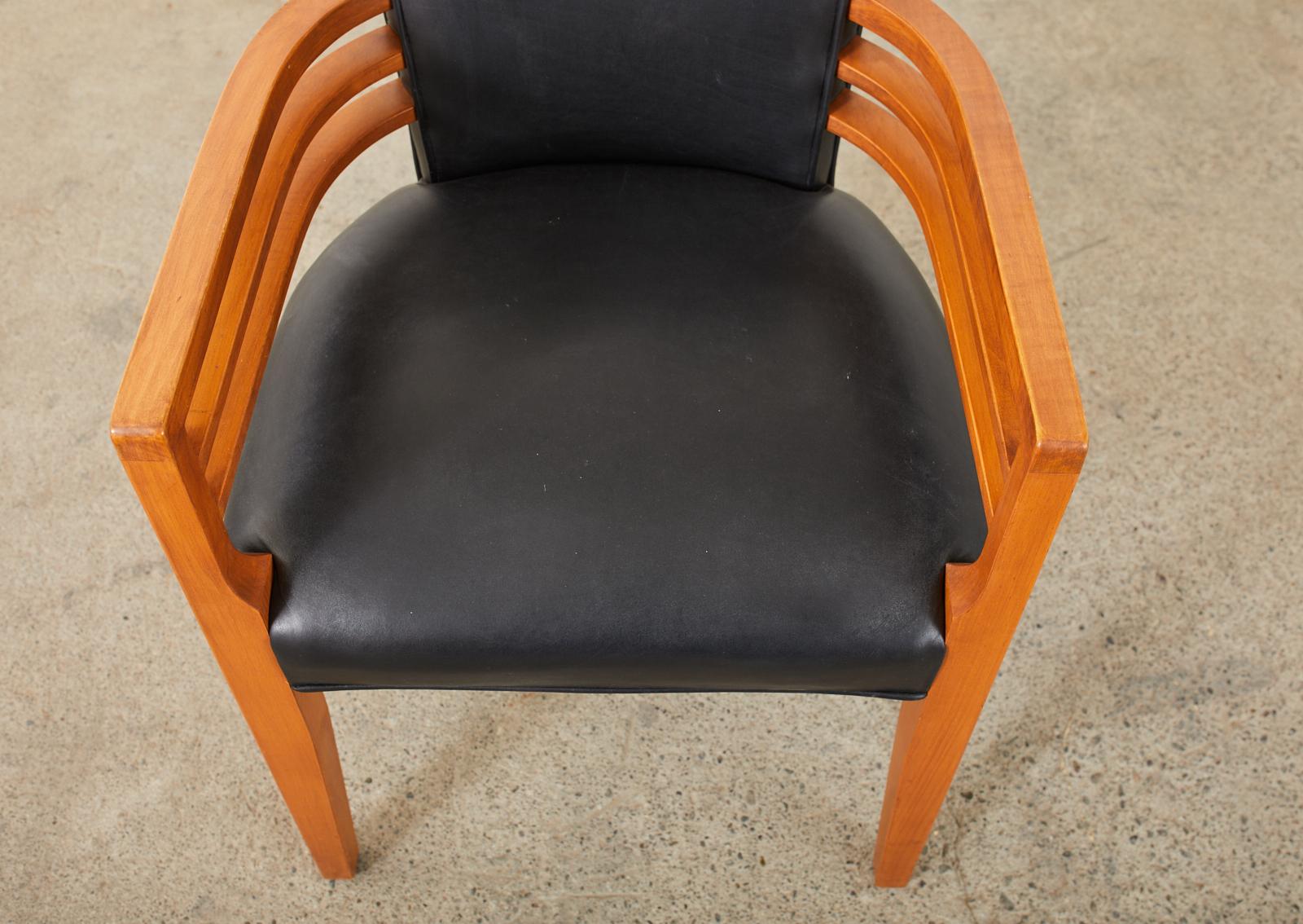 Set aus sechs Knoll-Esszimmerstühlen aus Leder im Art-déco-Stil  im Angebot 10