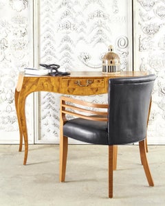 Set of Six Knoll Art Deco Style Leather Dining Armchairs