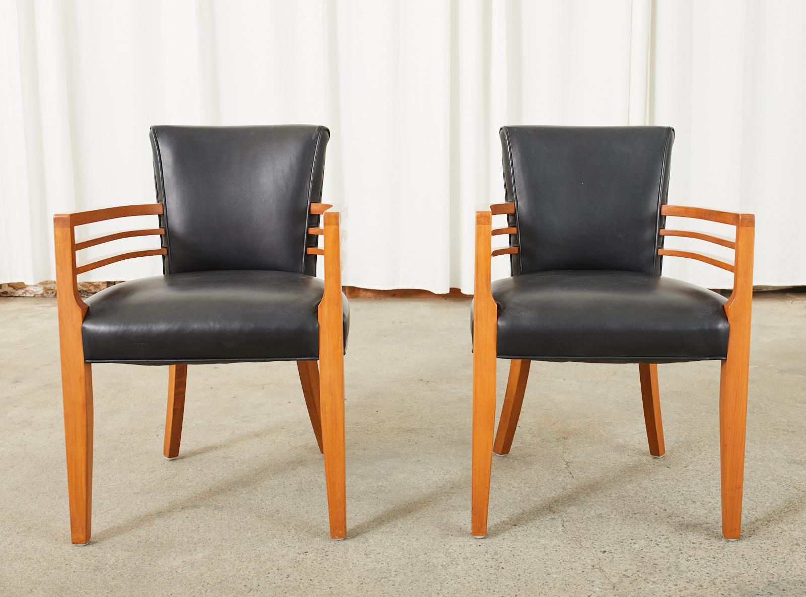 20th Century Set of Six Knoll Art Deco Style Leather Dining Armchairs For Sale