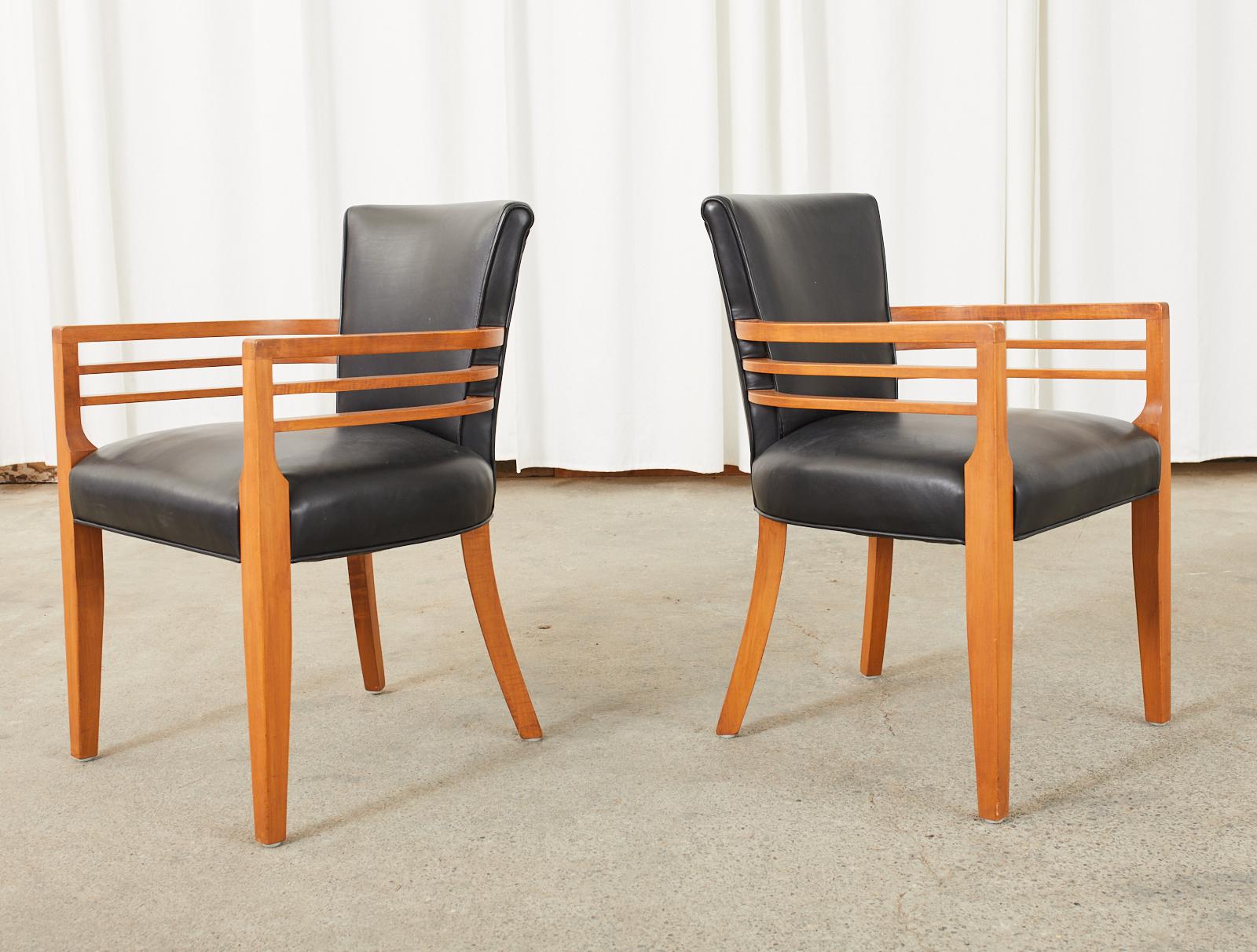 Set aus sechs Knoll-Esszimmerstühlen aus Leder im Art-déco-Stil  im Angebot 1